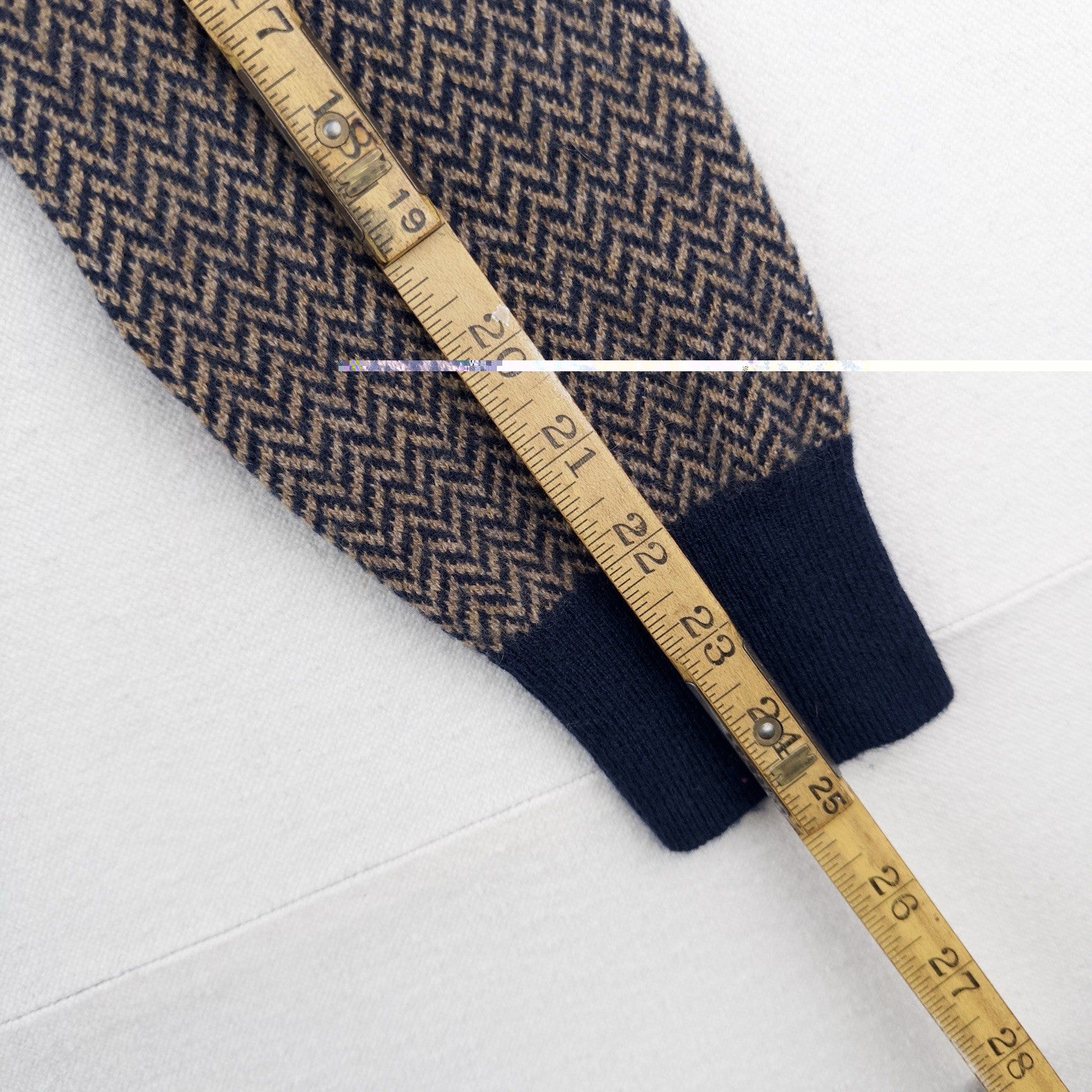 J.Crew 100% Cashmere Herringbone Jacquard Crewneck Sweater Men’s Large Blue Tan