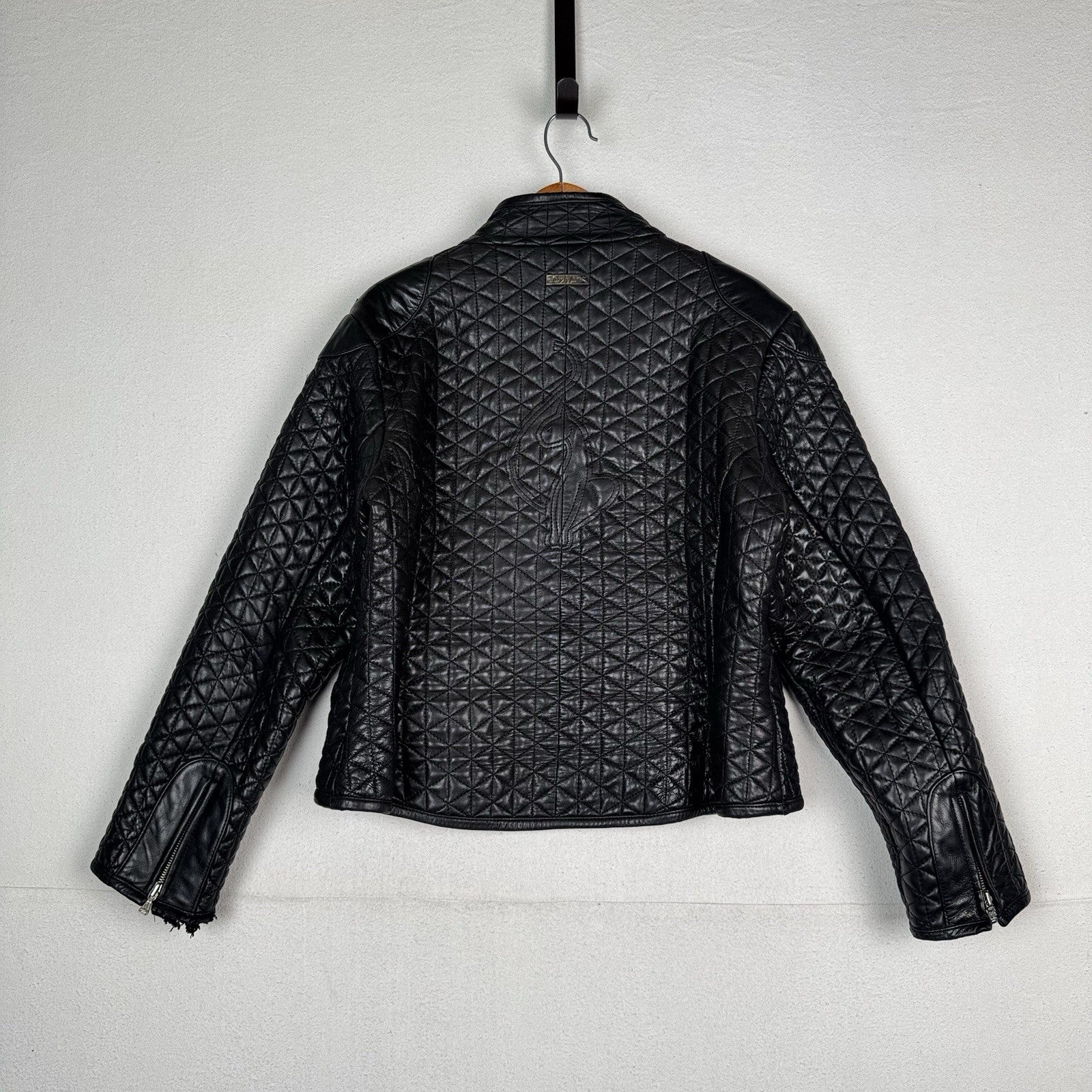Baby Phat Vintage Genuine Leather Zip Black Quilted Biker Jacket Size XL *Read