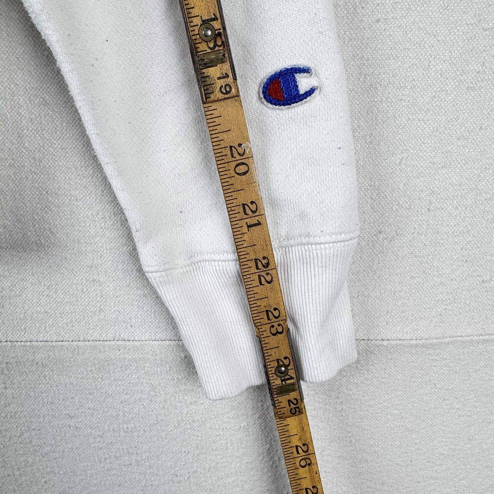 Champion White Century Collection C100 Chenille Logo Hoodie Men’s Small *Read