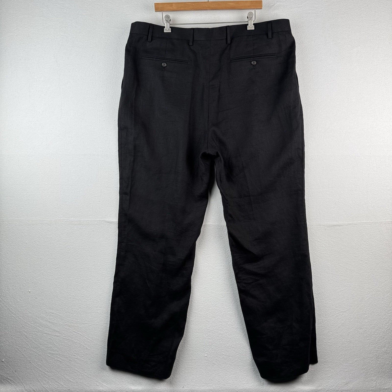 Ralph Lauren Solid Black 100 % Linen Pants Flat Front Men’s Trousers Fits 42x31