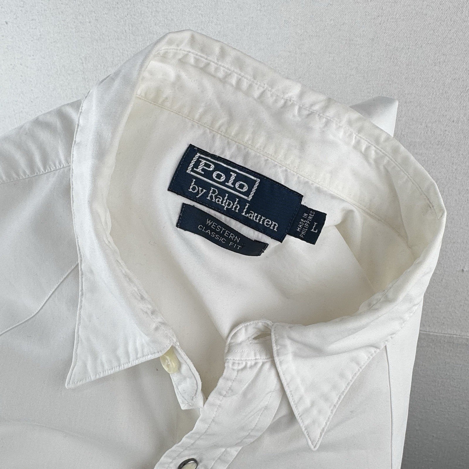 90’s Vintage Polo Ralph Lauren Mens L Western Classic Fit Pearl Snap Shirt Ivory