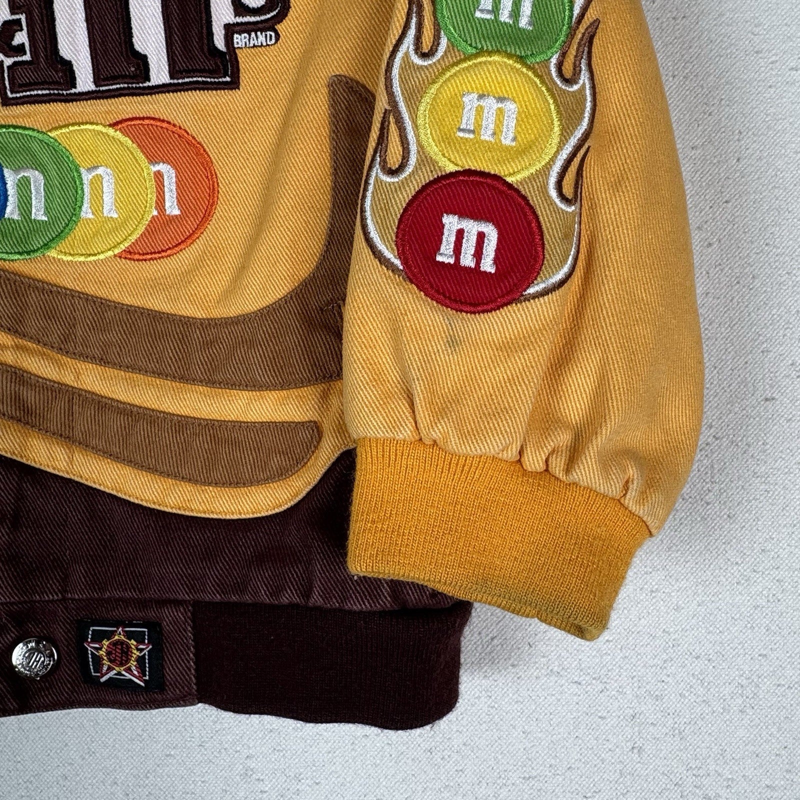 Vintage M&M NASCAR Jacket Elliot Sadler Kids 4T JH Design Yellow Racing Read*