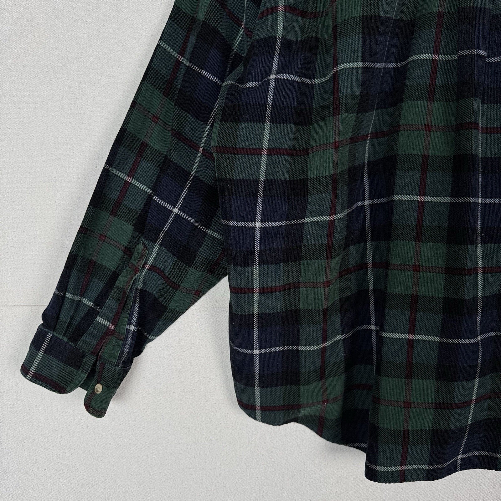 LL Bean Corduroy Blue Green Plaid Men’s 2XL Work Chore Shirt *Lightly Distressed