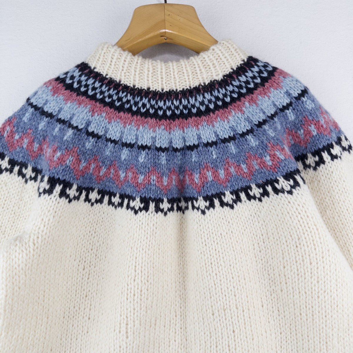 80’s Vtg Stockholm Fair Isle Nordic Yoke Wool Sweater Chunky Denmark Knit Large