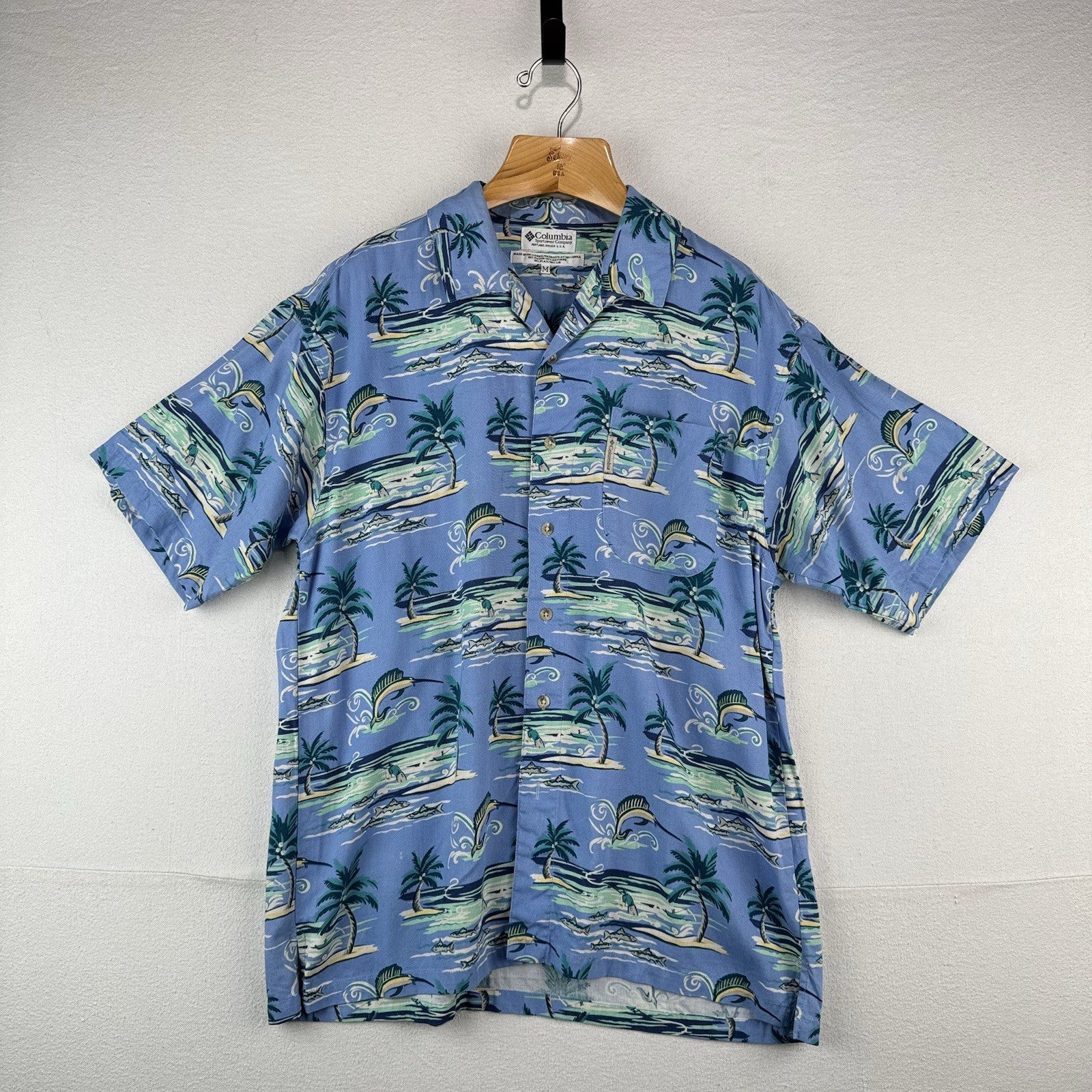 Columbia Sportswear Co. Men’s M Hawaiian Fishing Shirt Blue Rayon