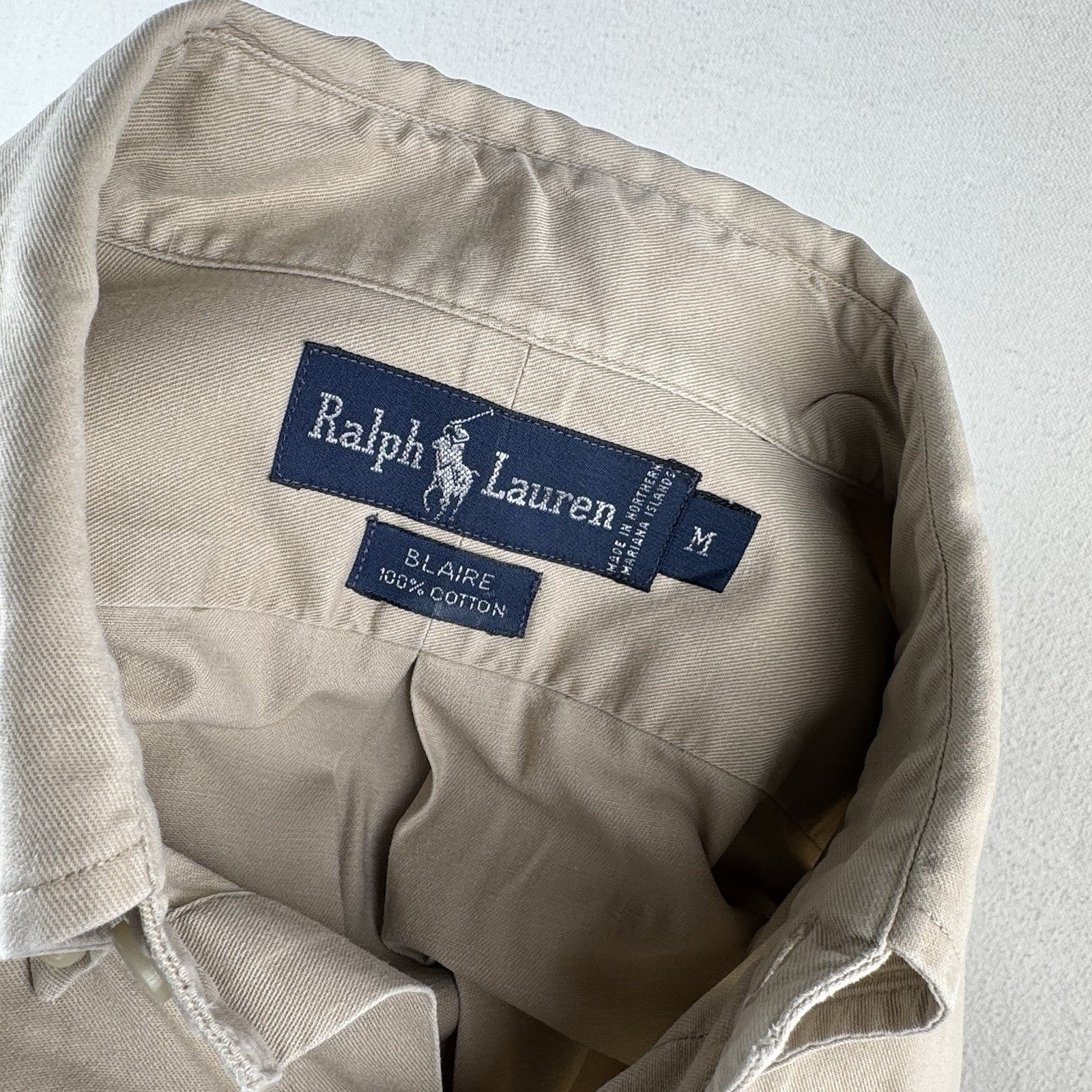 Vtg Ralph Lauren Blaire Men’s M Beige Button Up Short Sleeve Short 100% Cotton