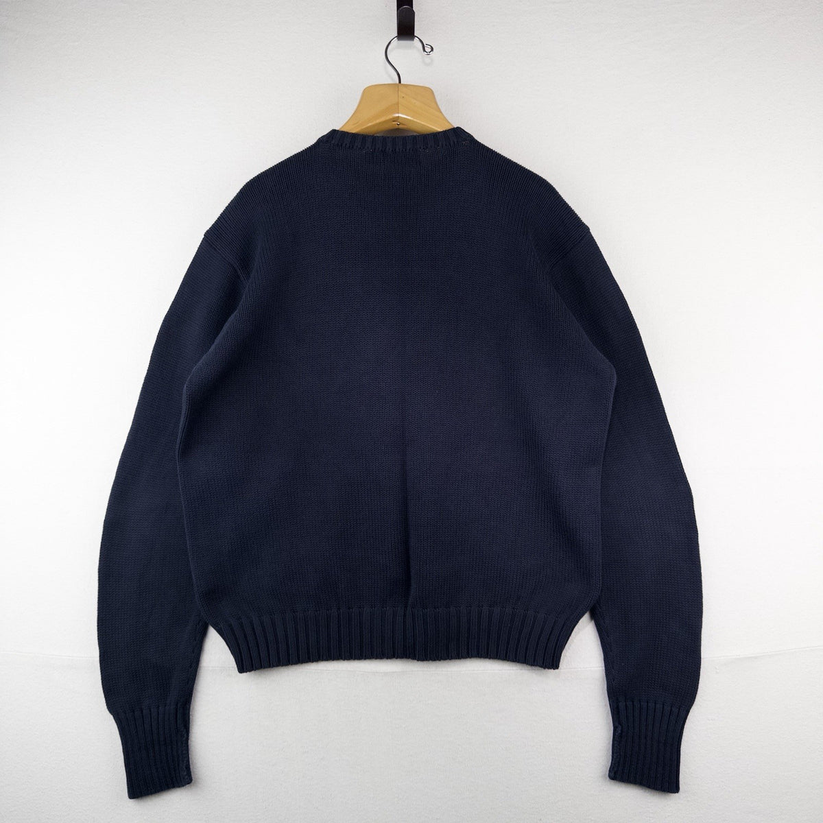 90's Vintage Polo Ralph Lauren Sweater Men's L Navy Blue Knit Crewneck Red Pony