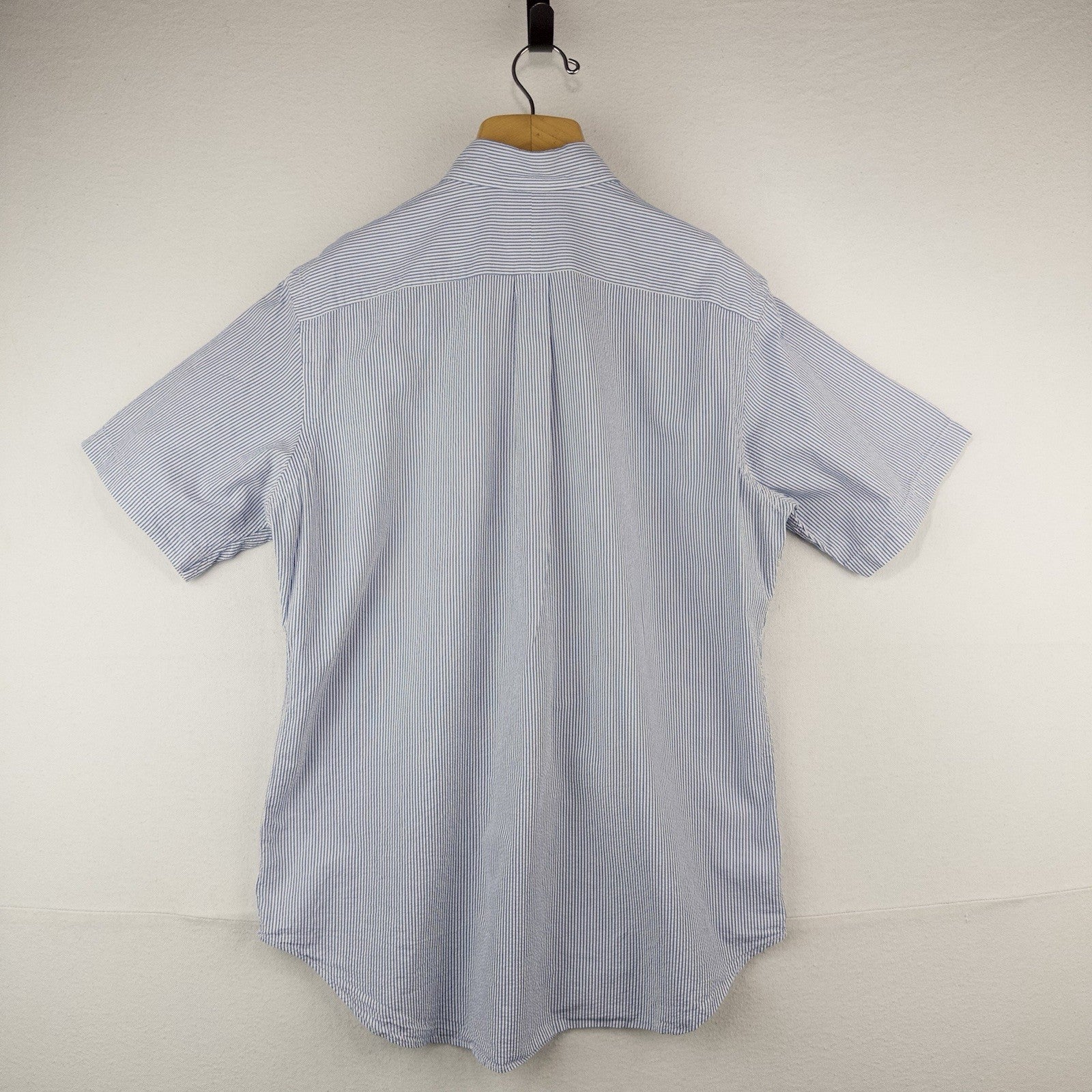 90’s Ralph Lauren Seersucker Short Sleeve Shirt Men's L Blue White Classic Fit