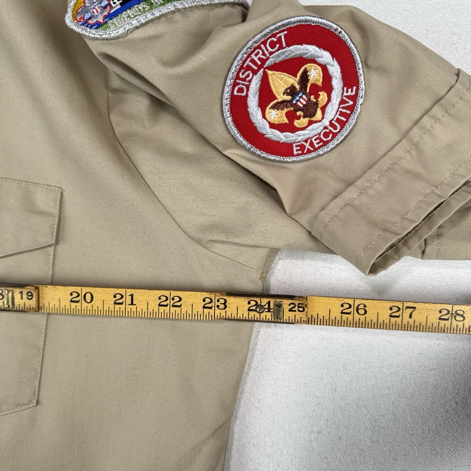 Vtg Boy Scouts of America Shirt Mens L Beige Short Sleeve Made USA Exec *Read