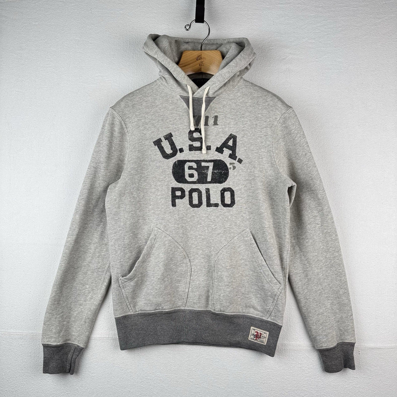 Polo Ralph Lauren USA 67 Hoodie Men’s Small Gray Split Pocket