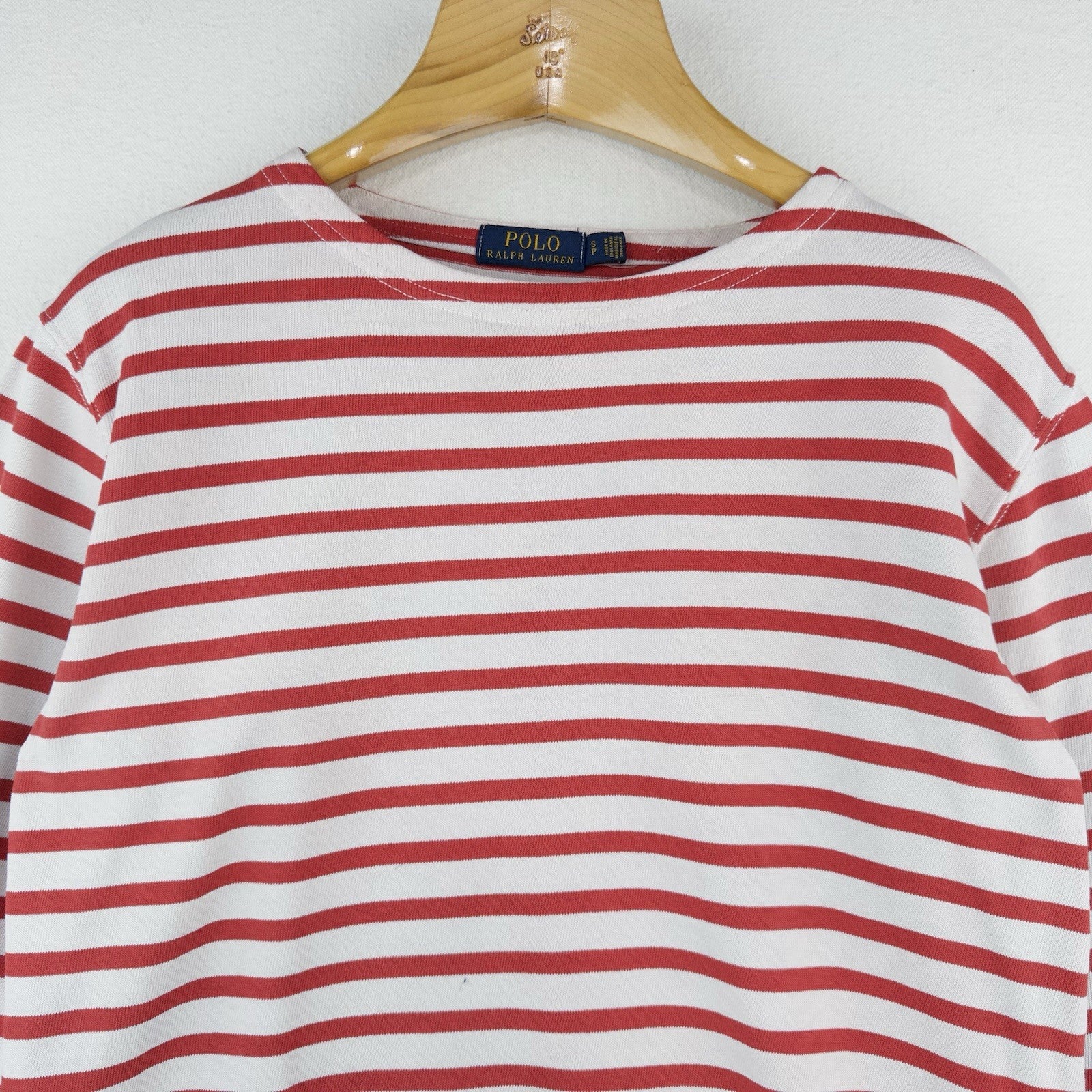 Polo Ralph Lauren Women’s S Breton Stripe Shirt Red White Boat Neck Nautical