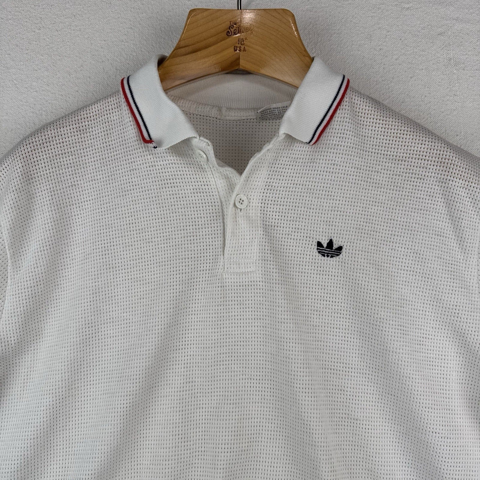 80’s Vtg Adidas Mesh Knit Polo Shirt Men’s XL Trefoil Tennis Golf White Made USA
