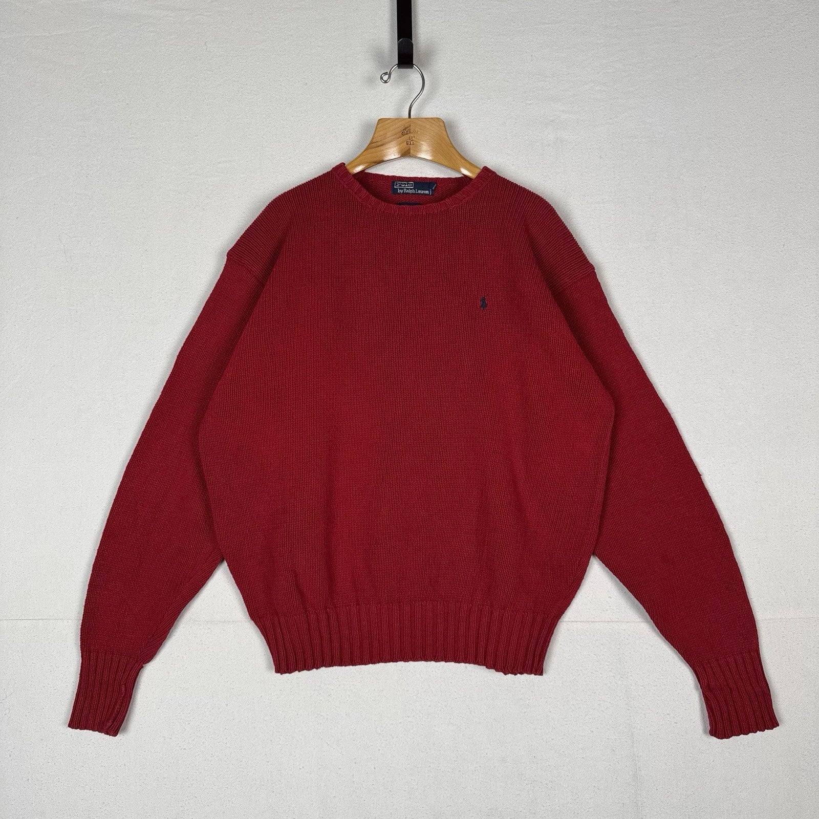 90’s Vintage Polo Ralph Lauren Mens 2XL Sweater Red Knit Crew 100% Cotton *Read