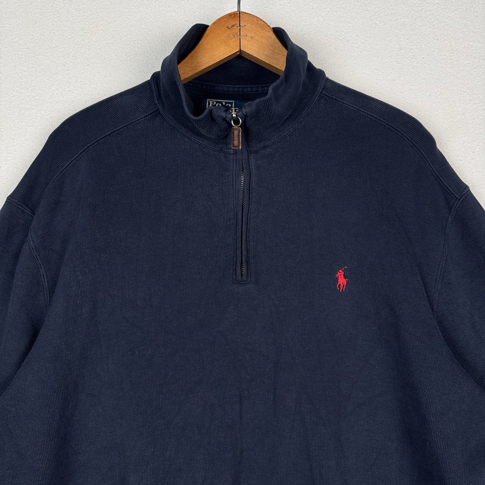 Vtg Polo Ralph Lauren Men's 1/4 Zip Pullover Sweater Navy Blue XL Made USA *Read
