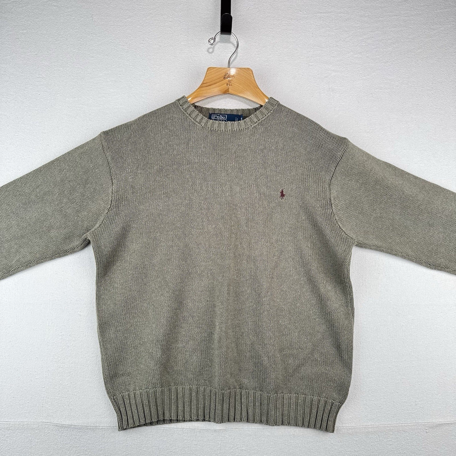 90s Vintage Polo Ralph Lauren Men’s M Olive Marled Knit Sweater 100% Cotton