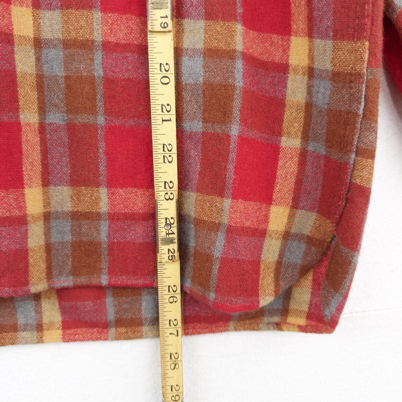 60’s Vtg Kings Road Sears Men’s M Full Cut Flannel Shirt Wool Red Yellow Plaid