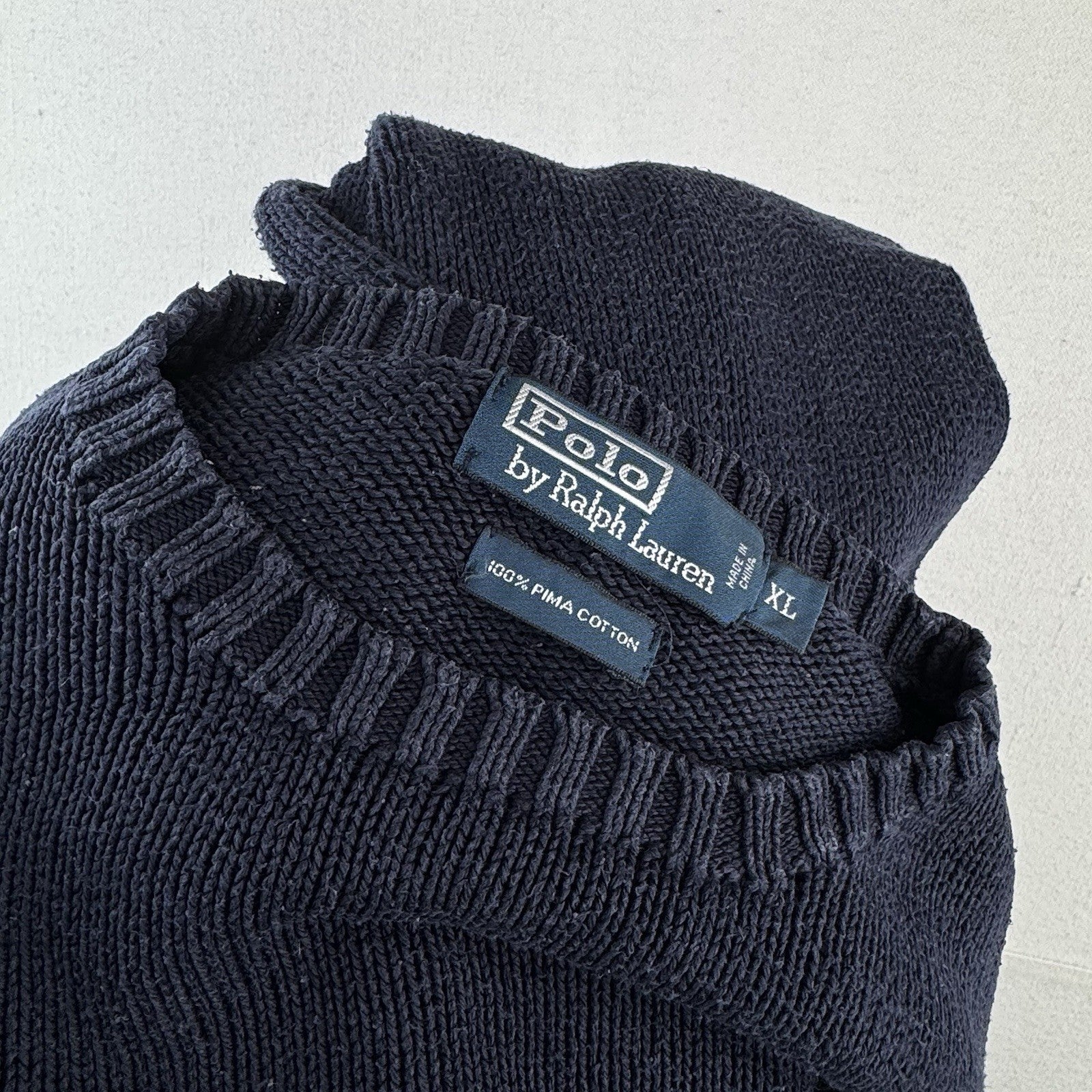 90's Vintage Polo Ralph Lauren Sweater Men's XL Navy Blue Crewneck Pima Cotton