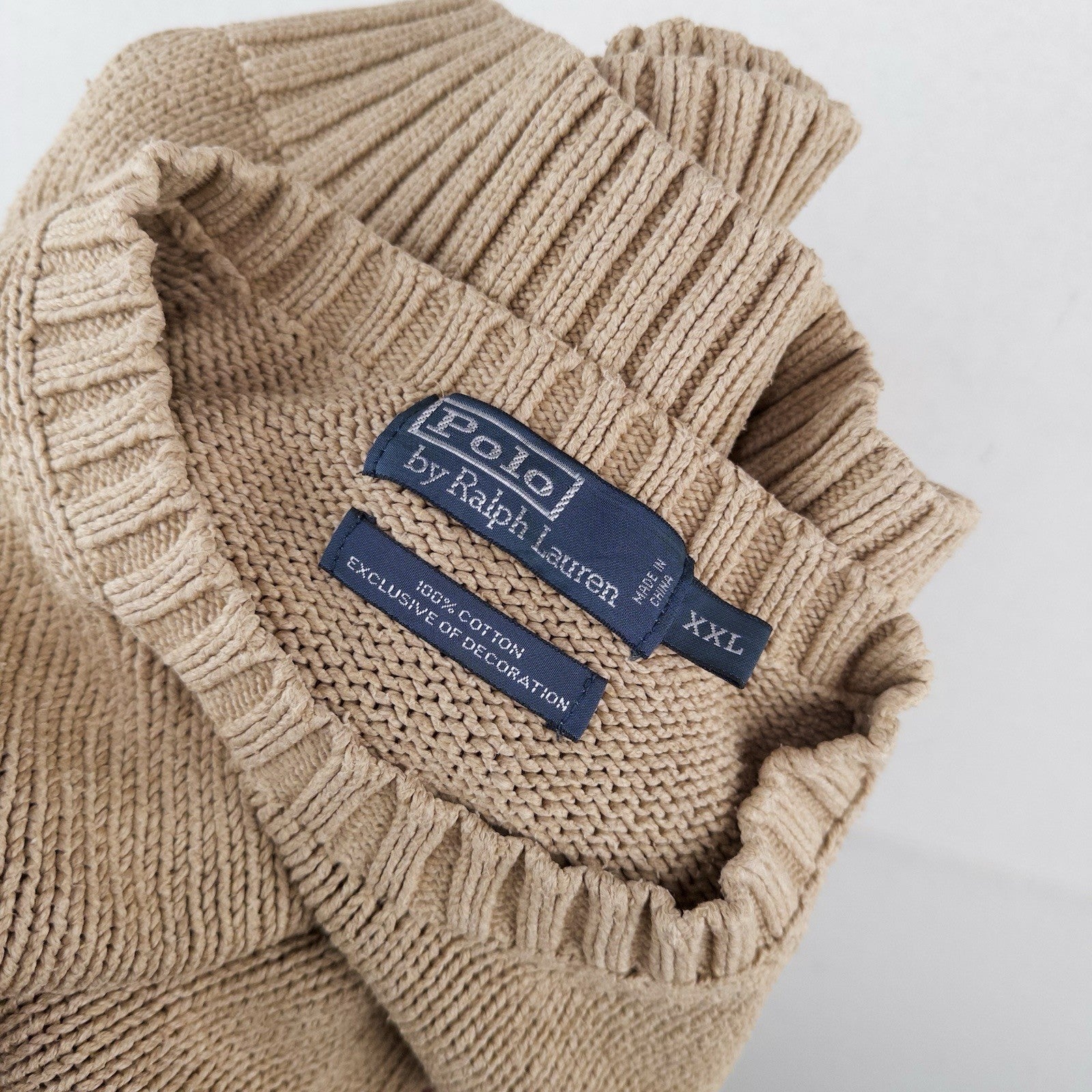 90’s Vintage Polo Ralph Lauren Knit Sweater Mens 2XL Camel Brown Cotton Crewneck