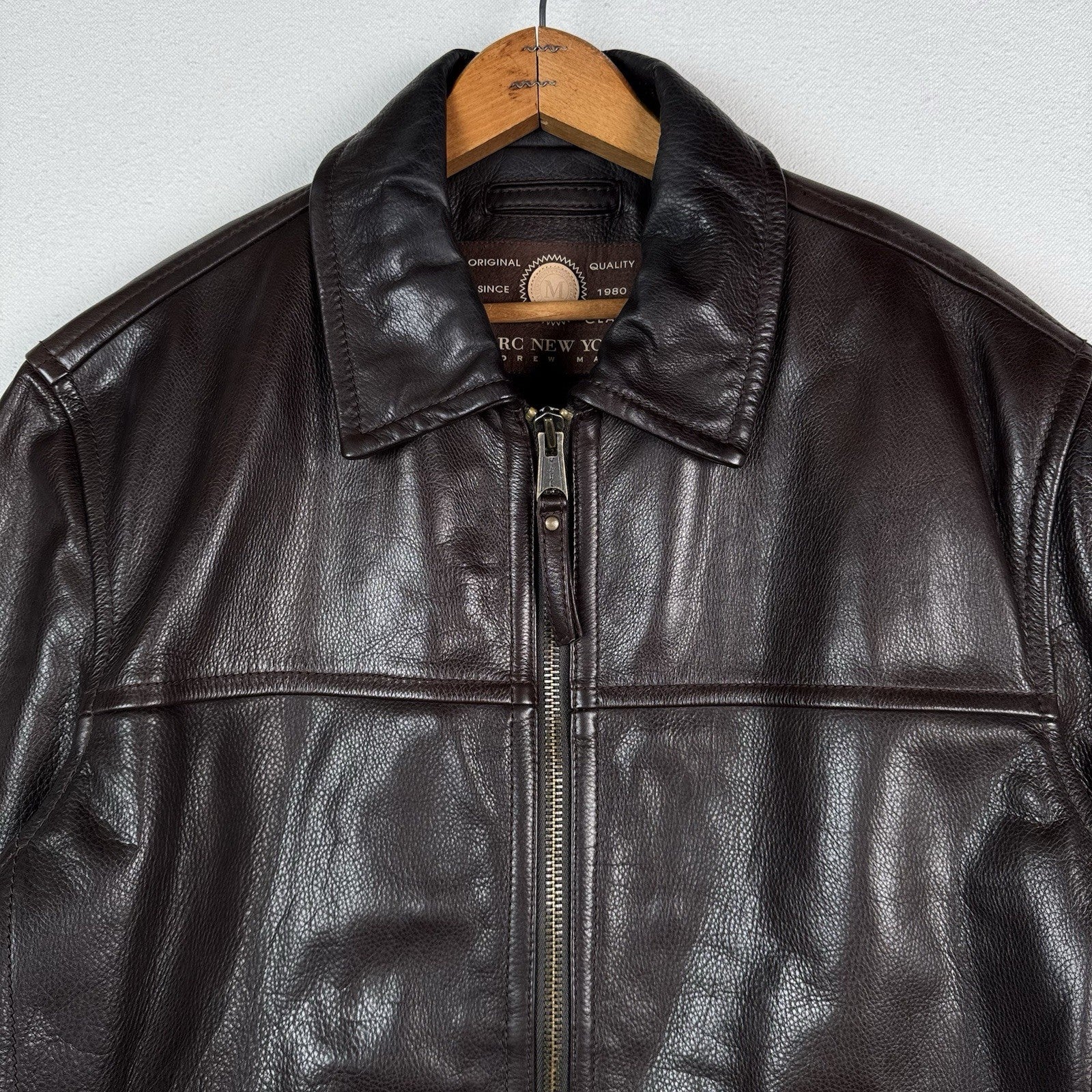 Marc New York Men’s Large 100% Leather Bomber Jacket Soft Dark Brown P2P: 24”