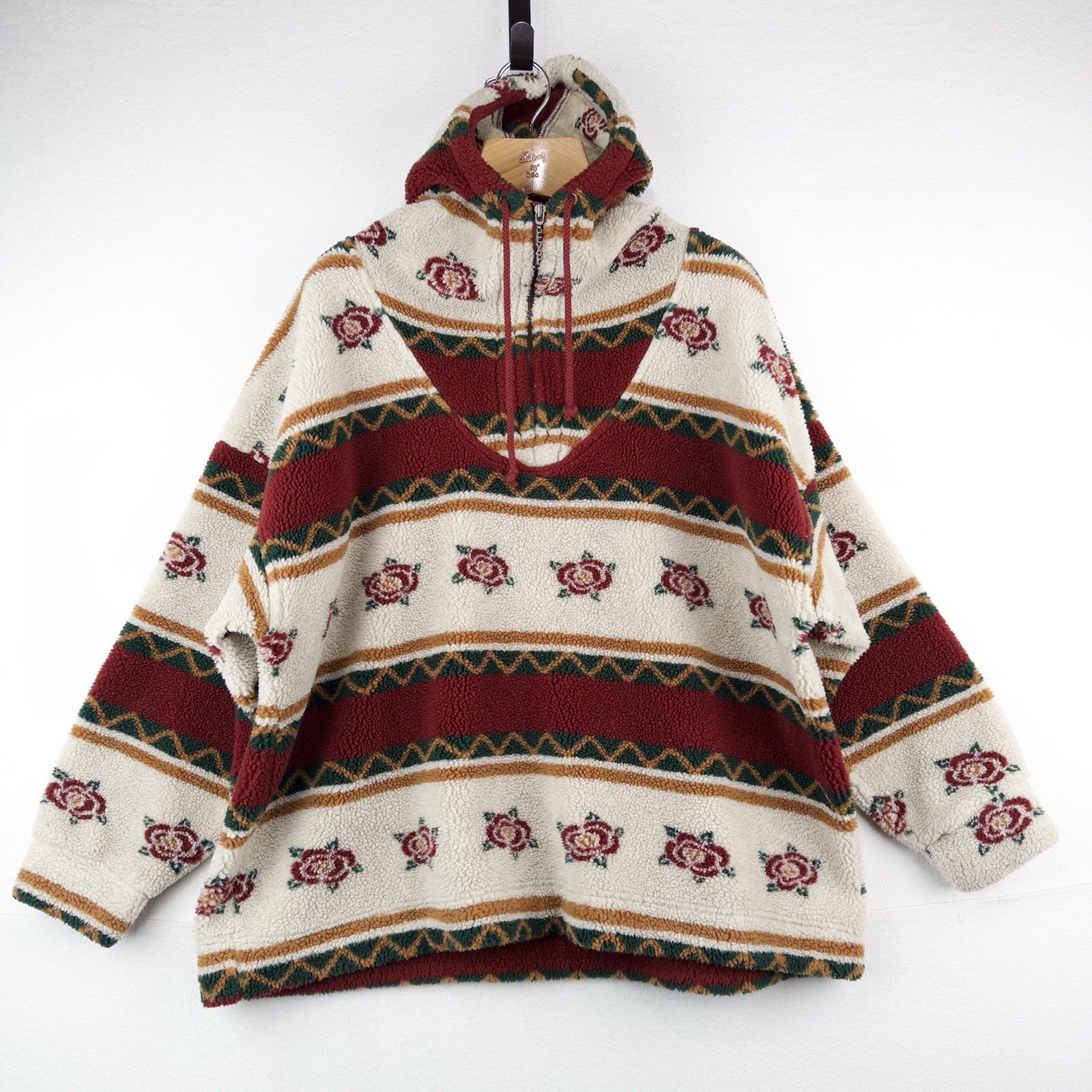 90’s Fleece 1/4 Zip Scuba Hoodie Women’s Large Southwestern Desert Rose Express