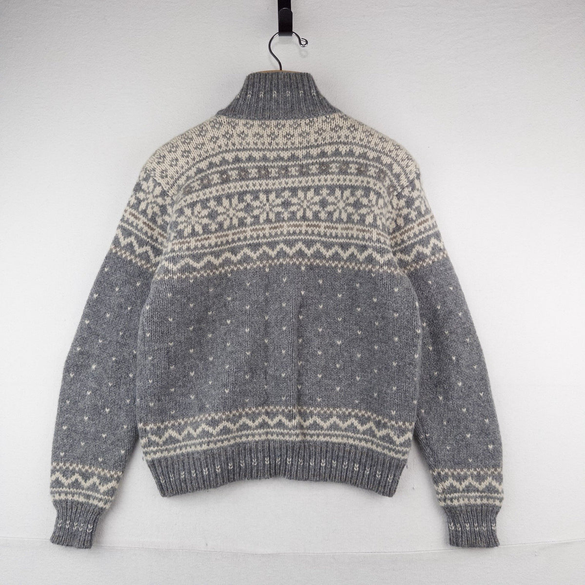 90’s Vtg Cowichan Wool Ski Graphic Fair Isle Sweater Knit Wool Zip Women’s L