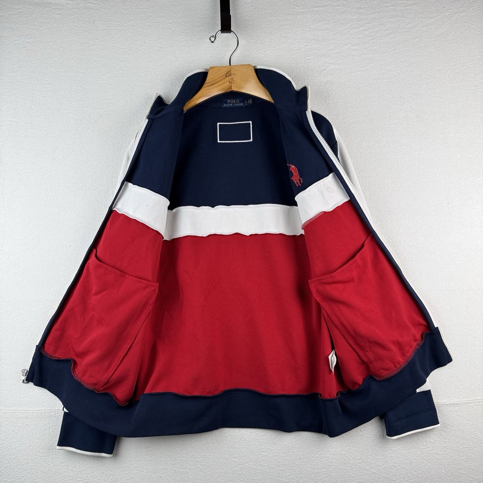 Polo Ralph Lauren Men's L Full Zip Red White Blue USA Flag Track Jacket Big Pony