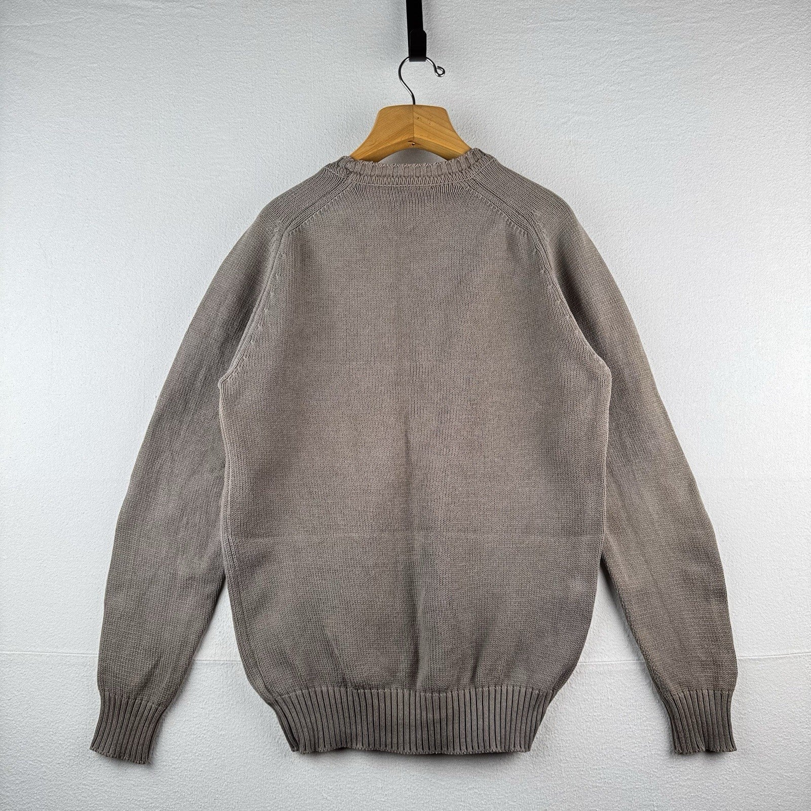 90’s Vtg Land's End Sweater Men L Tall Gray Tan Crew Chunky Knit Cotton Made USA