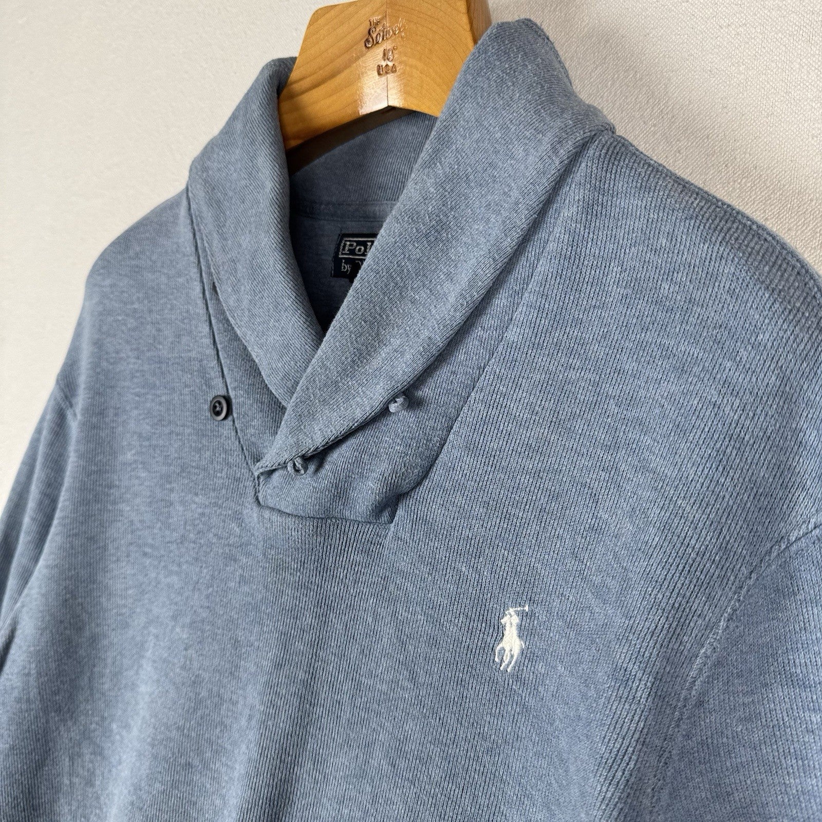 Vintage Polo Ralph Lauren Men's Large Shawl Collar Pullover Sweater Blue *Read