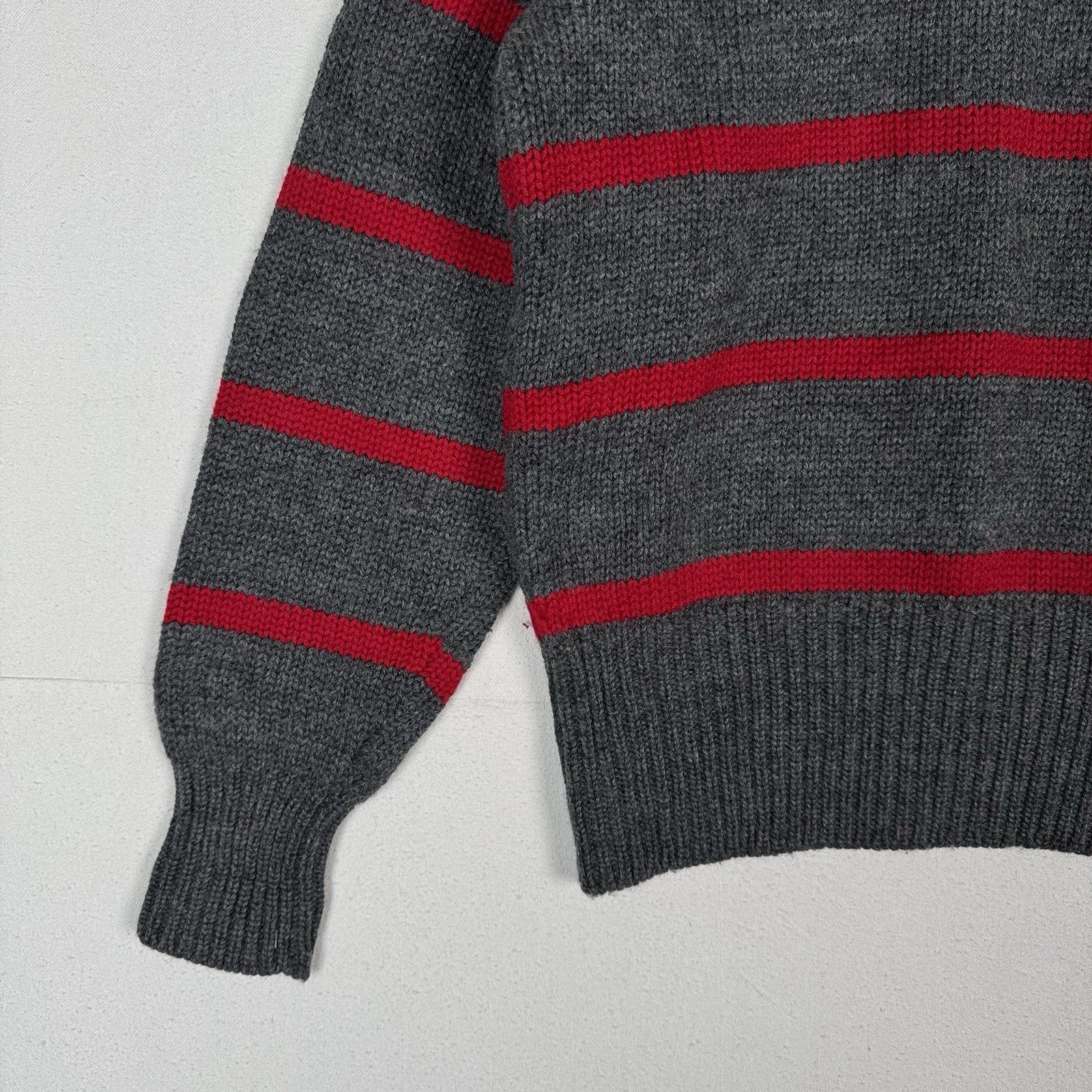 90’s Vtg Polo Ralph Lauren Striped Boat Neck Wool Knit Sweater Gray Red Crest XL