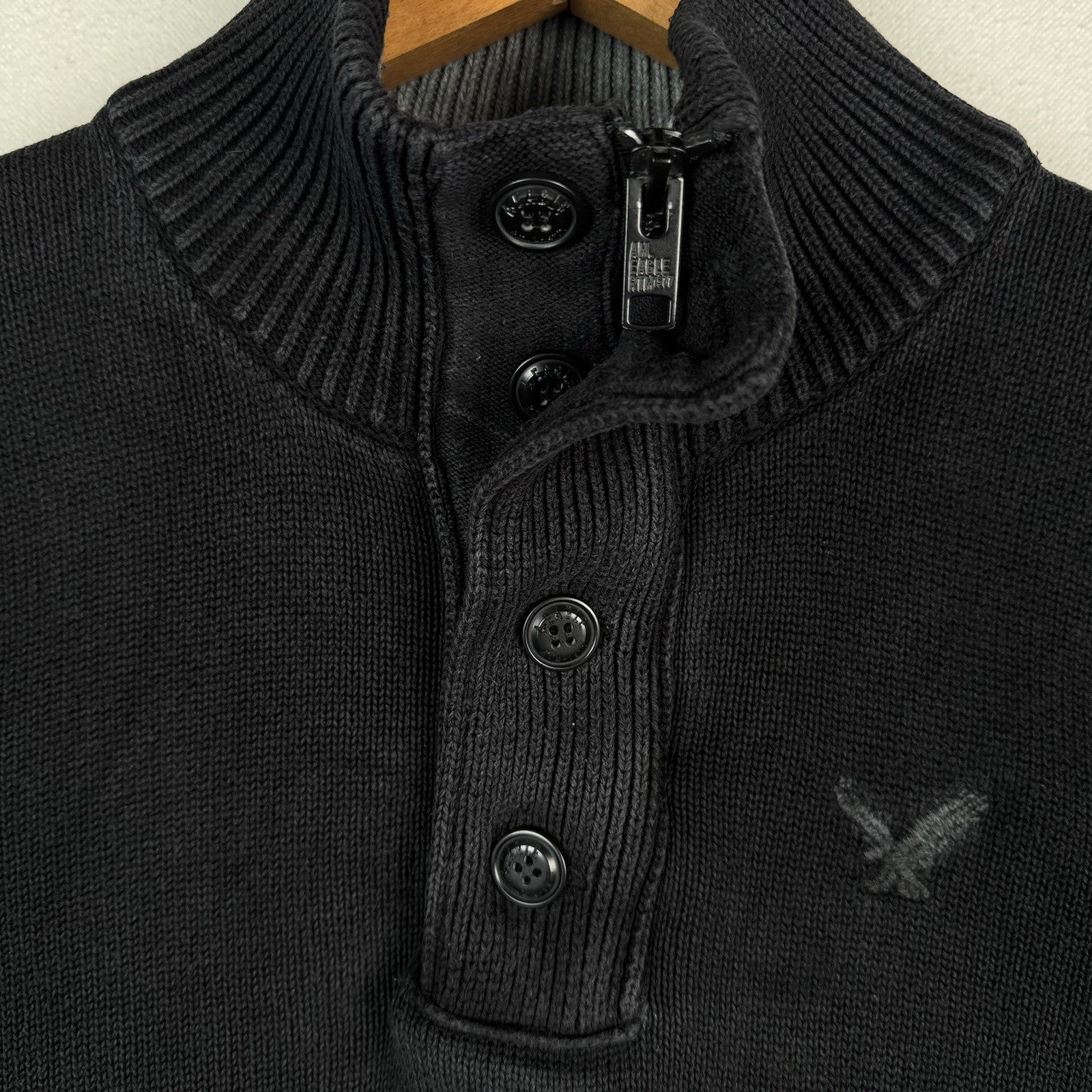 American Eagle Outfitters Men’s 1/4 Zip And Button Sweater Black XS