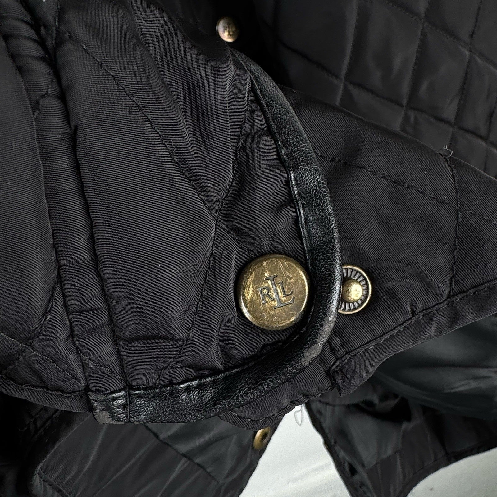 Lauren Ralph Lauren Diamond Quilted Women's 2X Black Hooded Jacket Elbow Patches