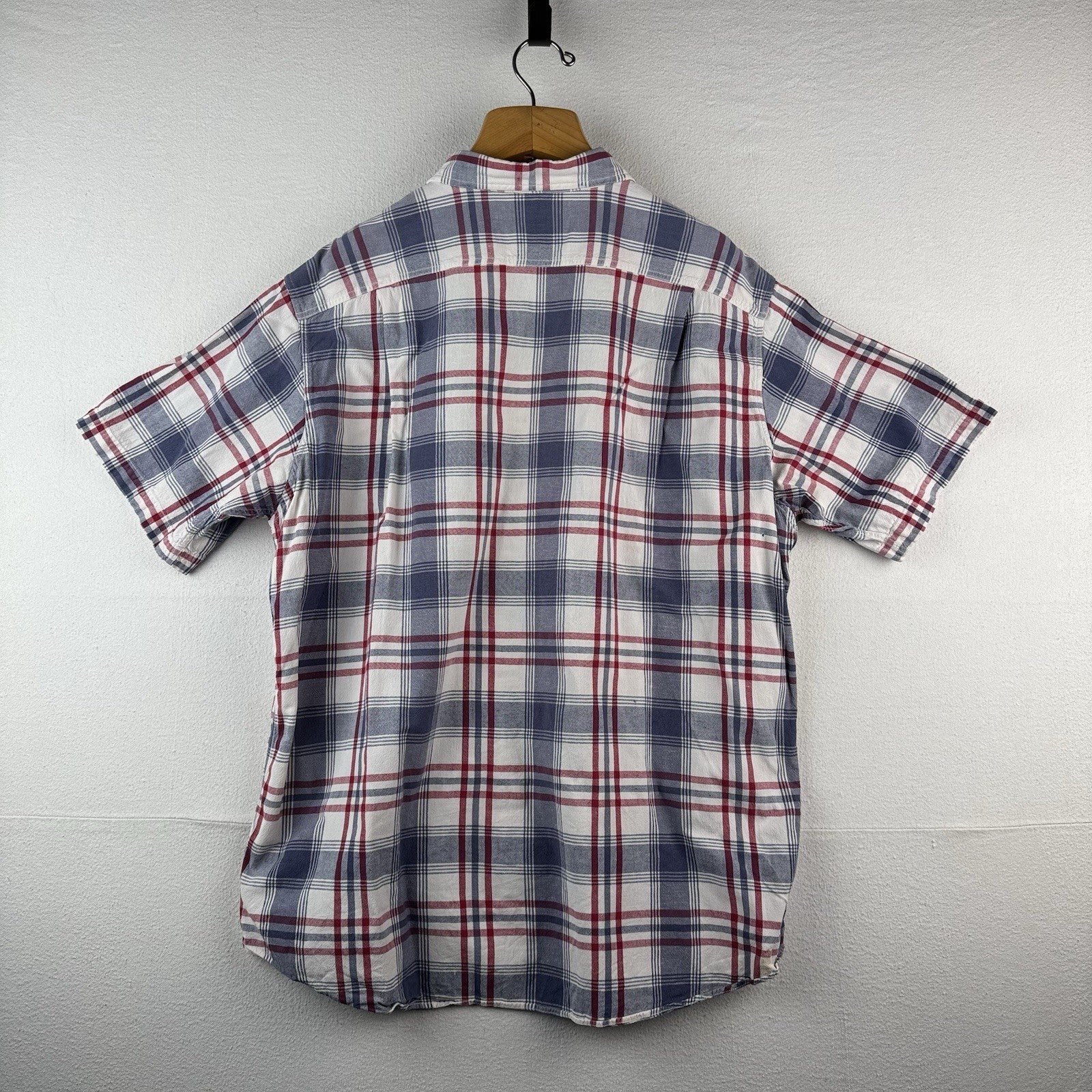 Vintage Polo Sport Ralph Lauren Men’s M Red Blue Plaid Linen Blend Camp Shirt