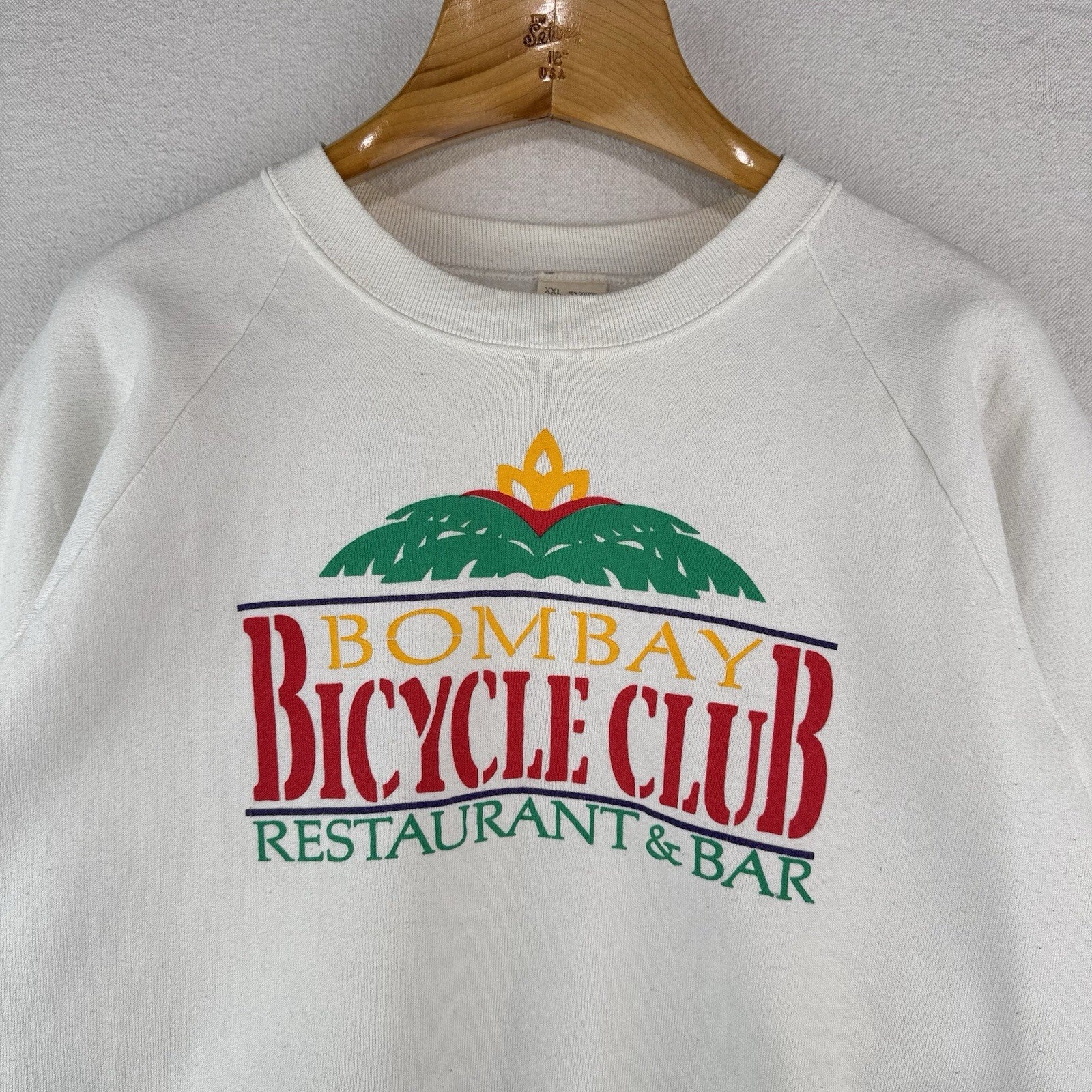 90’s Vtg Bombay Bicycling Club Restaurant Sweatshirt Men’s 2XL White Made In USA