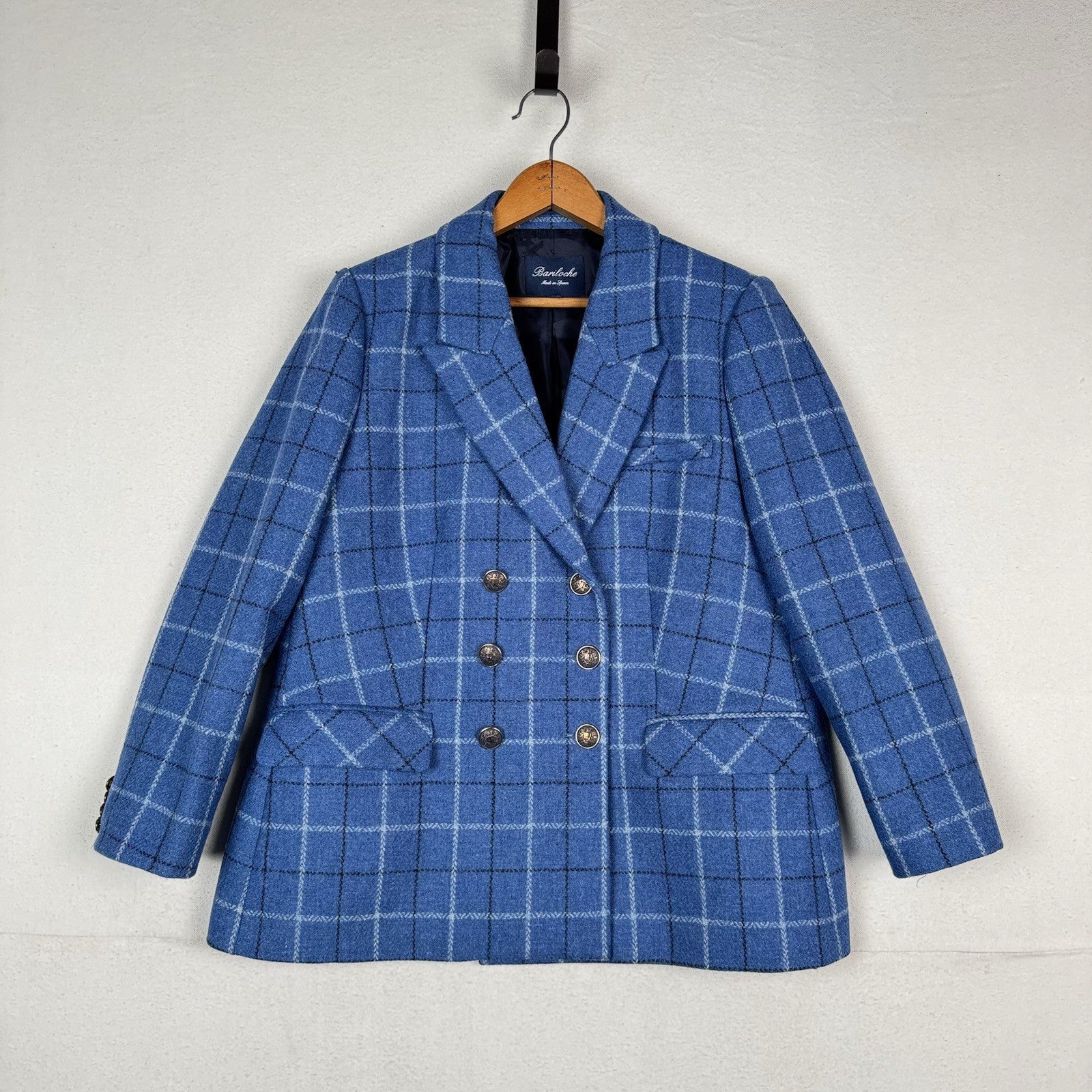 Tinta & Bariloche Andes Women’s L (42) Double Breasted Wool Blue Plaid Blazer