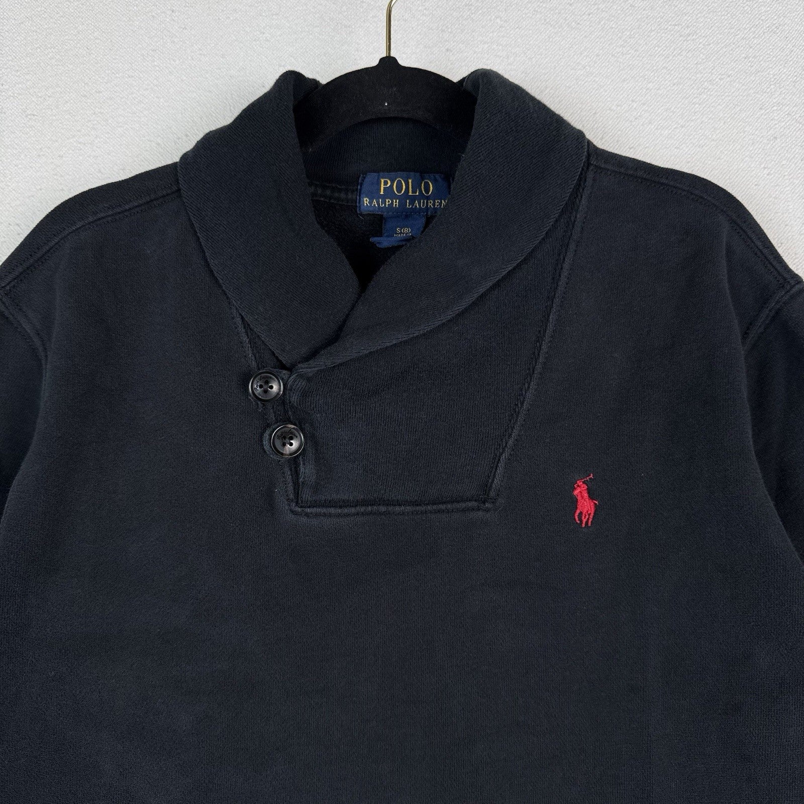 Vintage Polo Ralph Lauren Boys Shawl Collar Sweater Small Size 8 Black Lux Soft