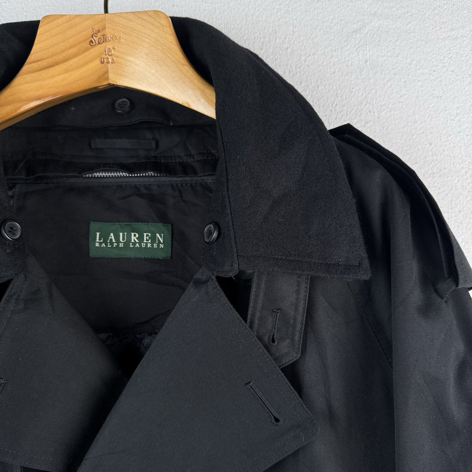 Ralph Lauren Black Trench Coat OverCoat Quilted Cotton Blend Lined Insulated 48R