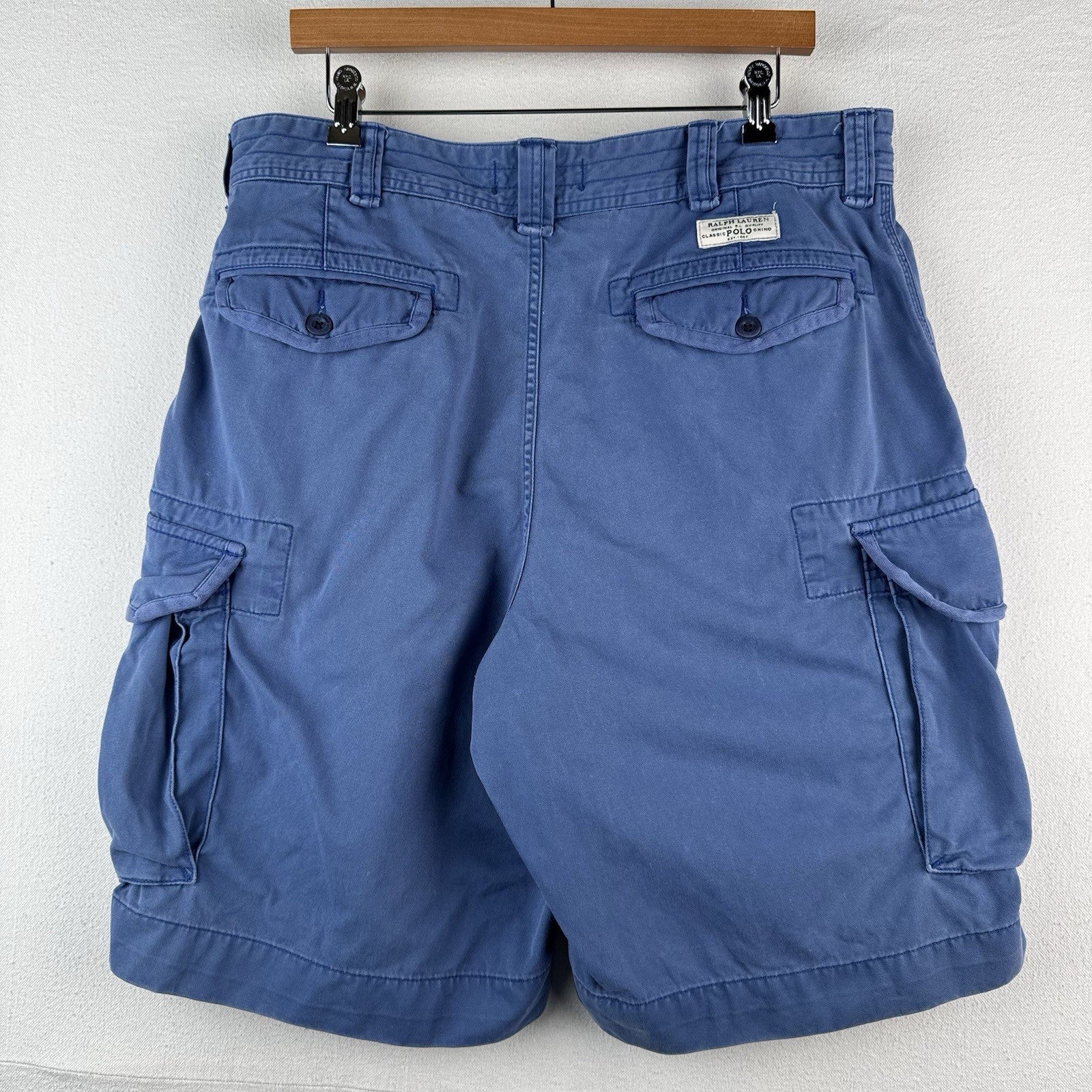 Vtg Polo Ralph Lauren Chino Classic Cargo Shorts Vintage Blue Stonewash 36x9