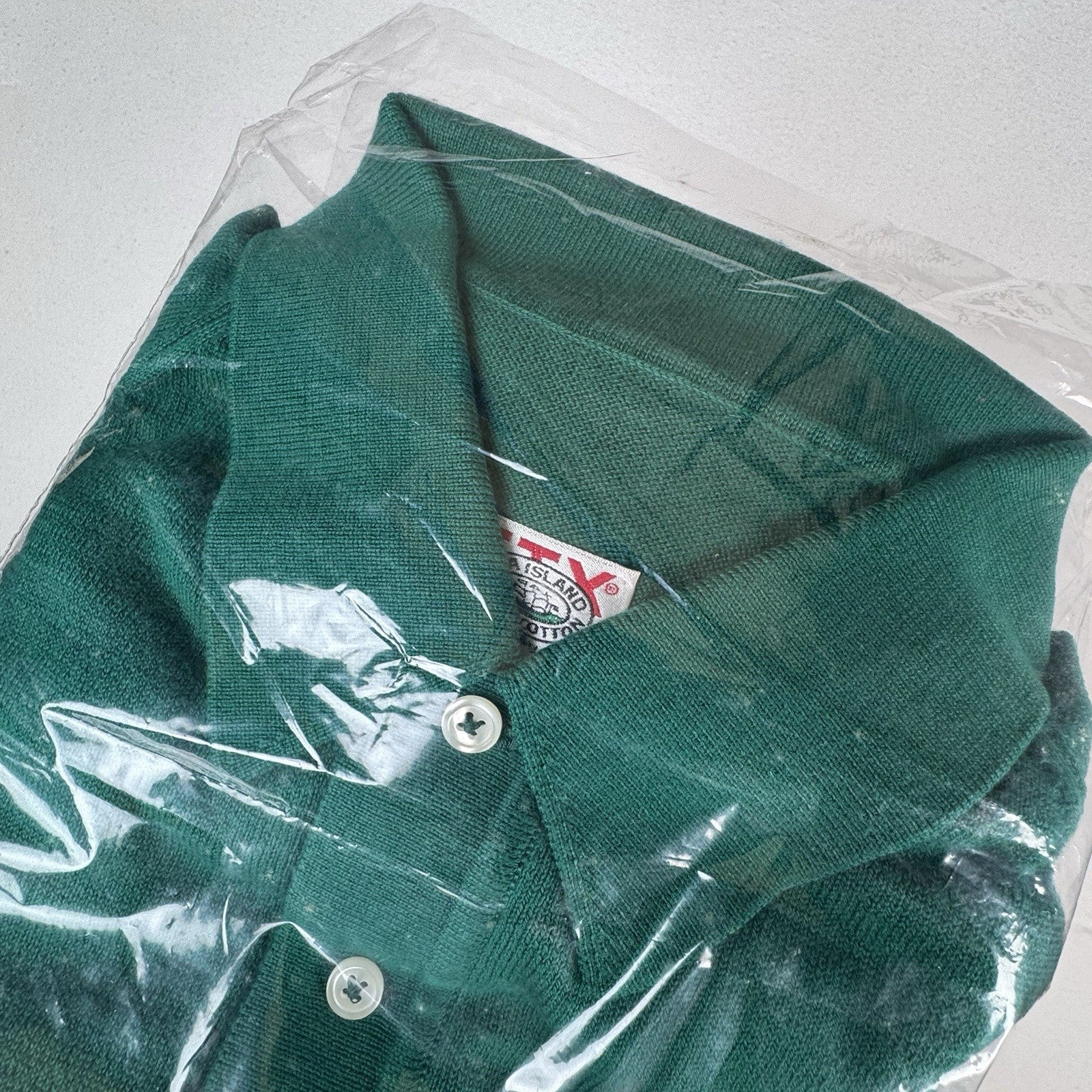 80’s Deadstock 100% Sea Island Cotton Polo Button Long Sleeve Green 2XL Made USA