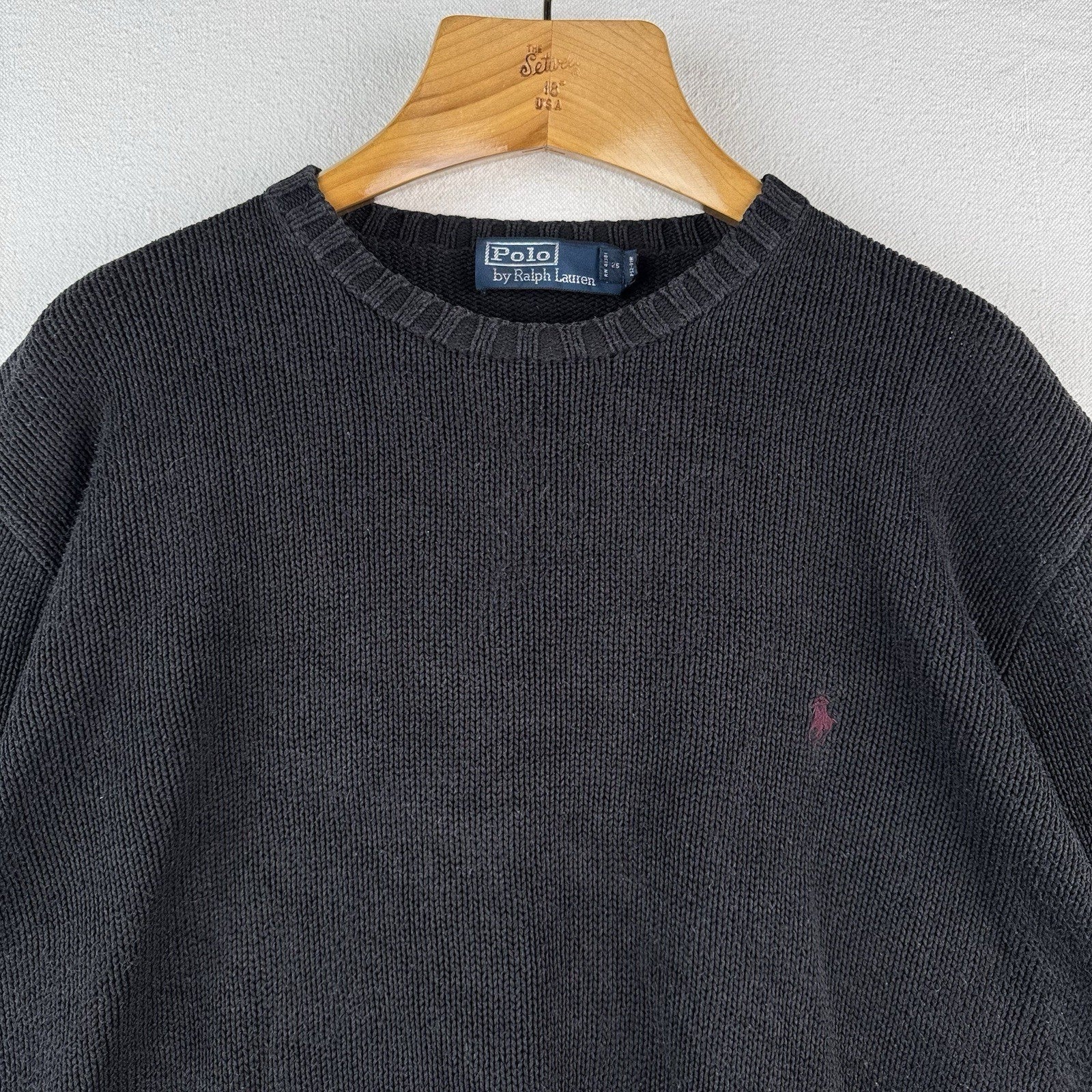 90's Vintage Polo Ralph Lauren Men's XL 100% Cotton Sweater Charcoal Black
