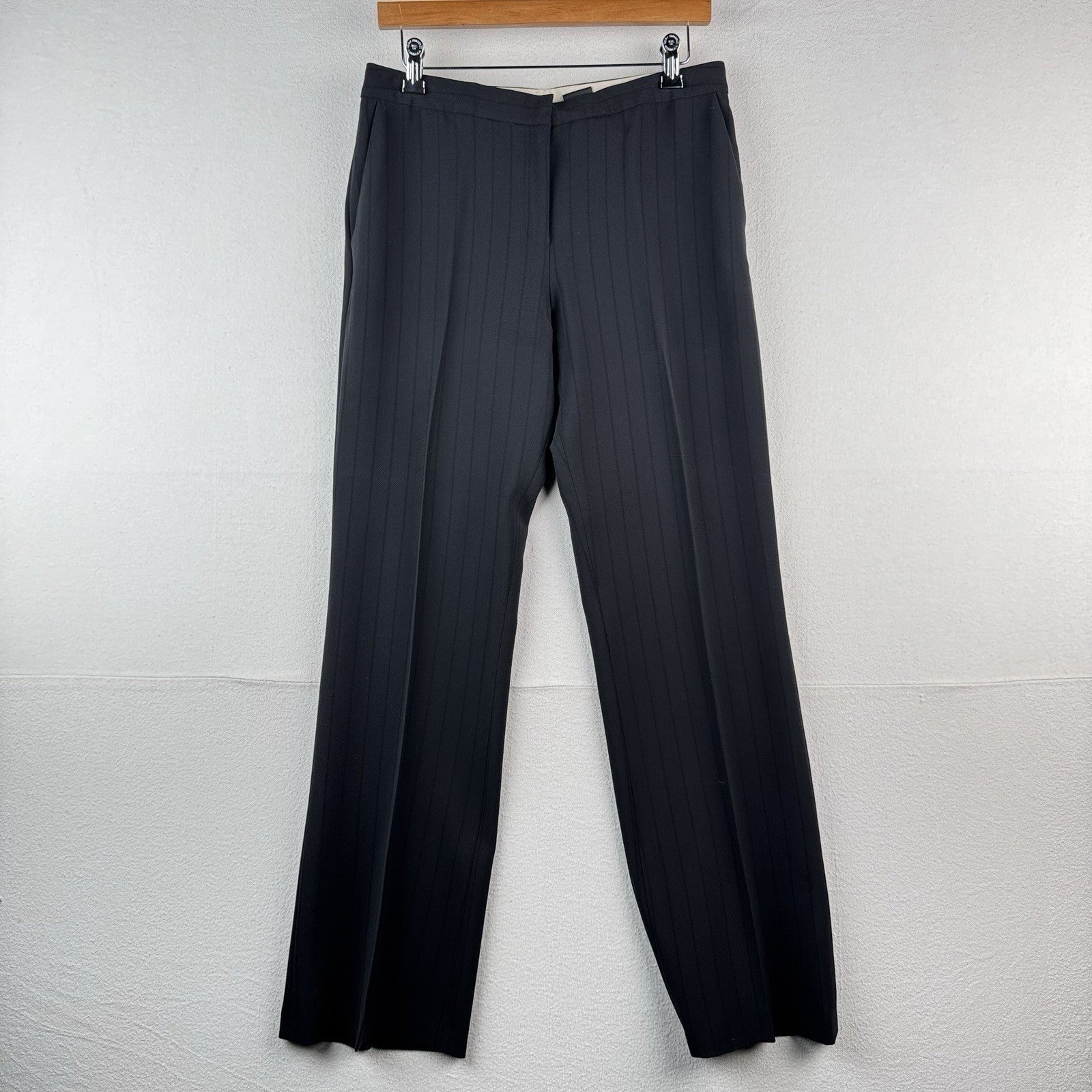 Anne Klein Women's 6 Pant Suit Two Piece Set Black Tonal Pinstripe Leg=9.5"