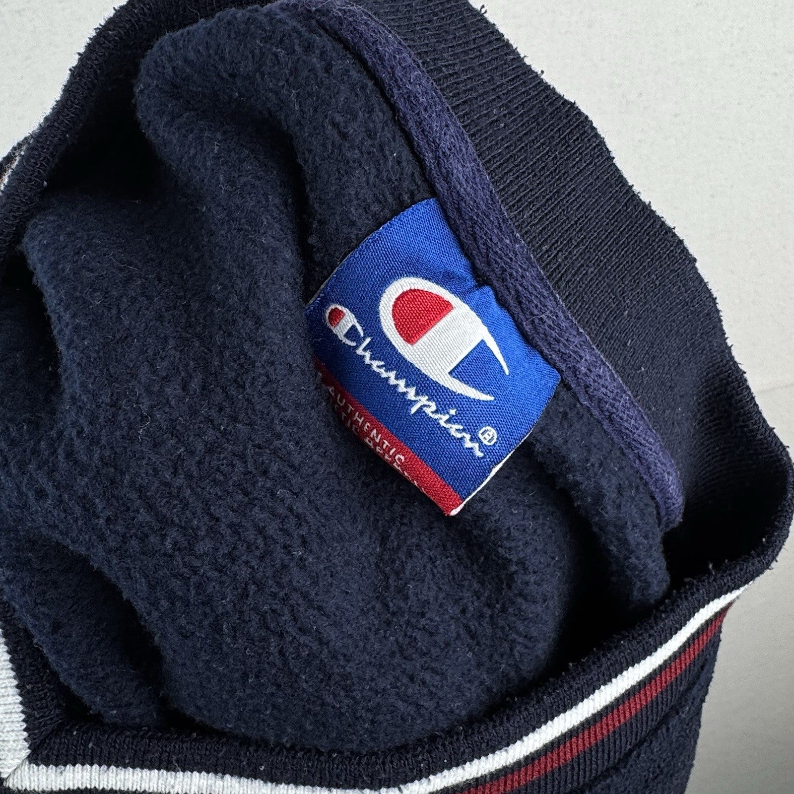 90’s Vtg Champion V-neck Fleece Sweatshirt Pullover Men’s Large Blue