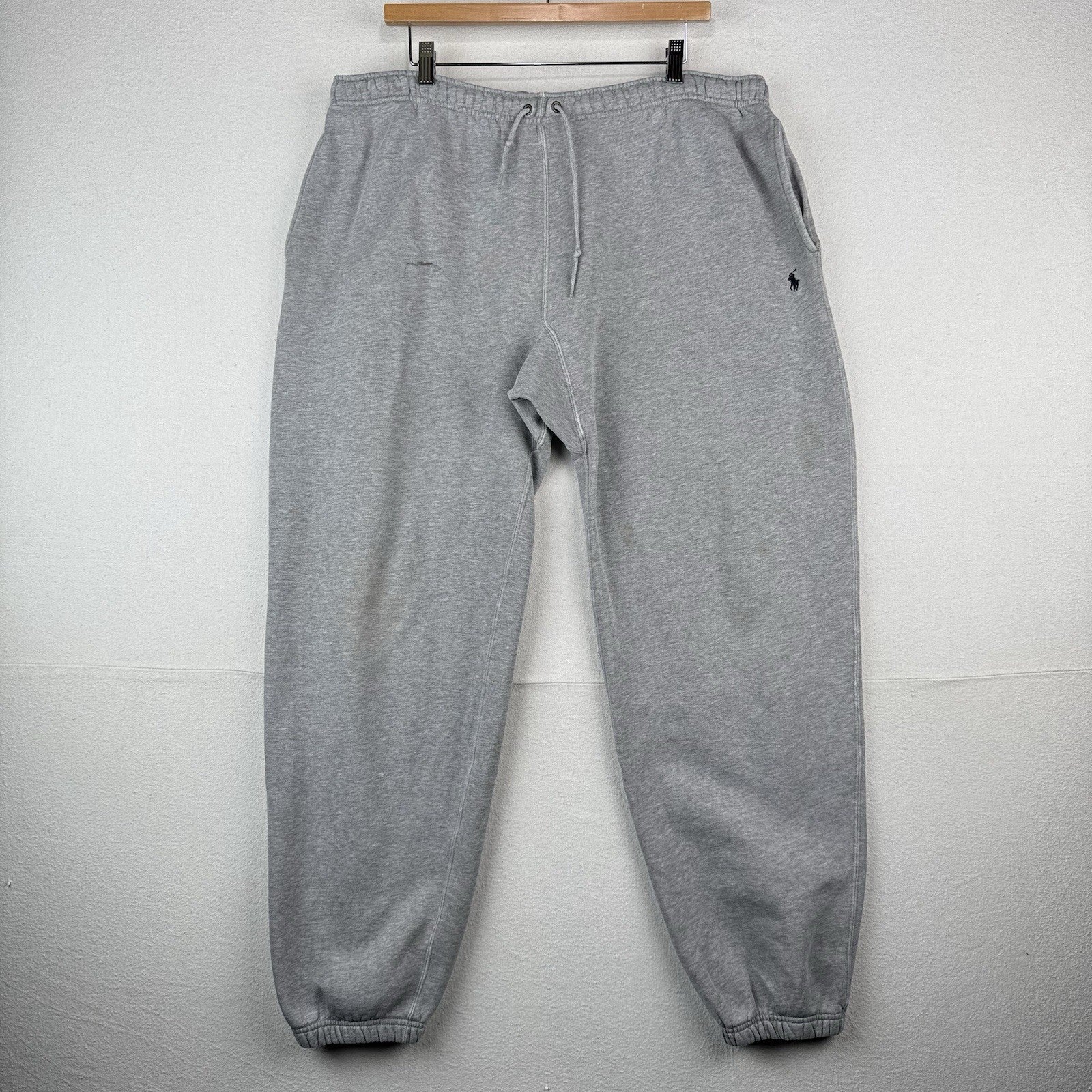 90's Vintage Polo Ralph Lauren Men's M Gray Sweatpants Relaxed Fit *Distressed