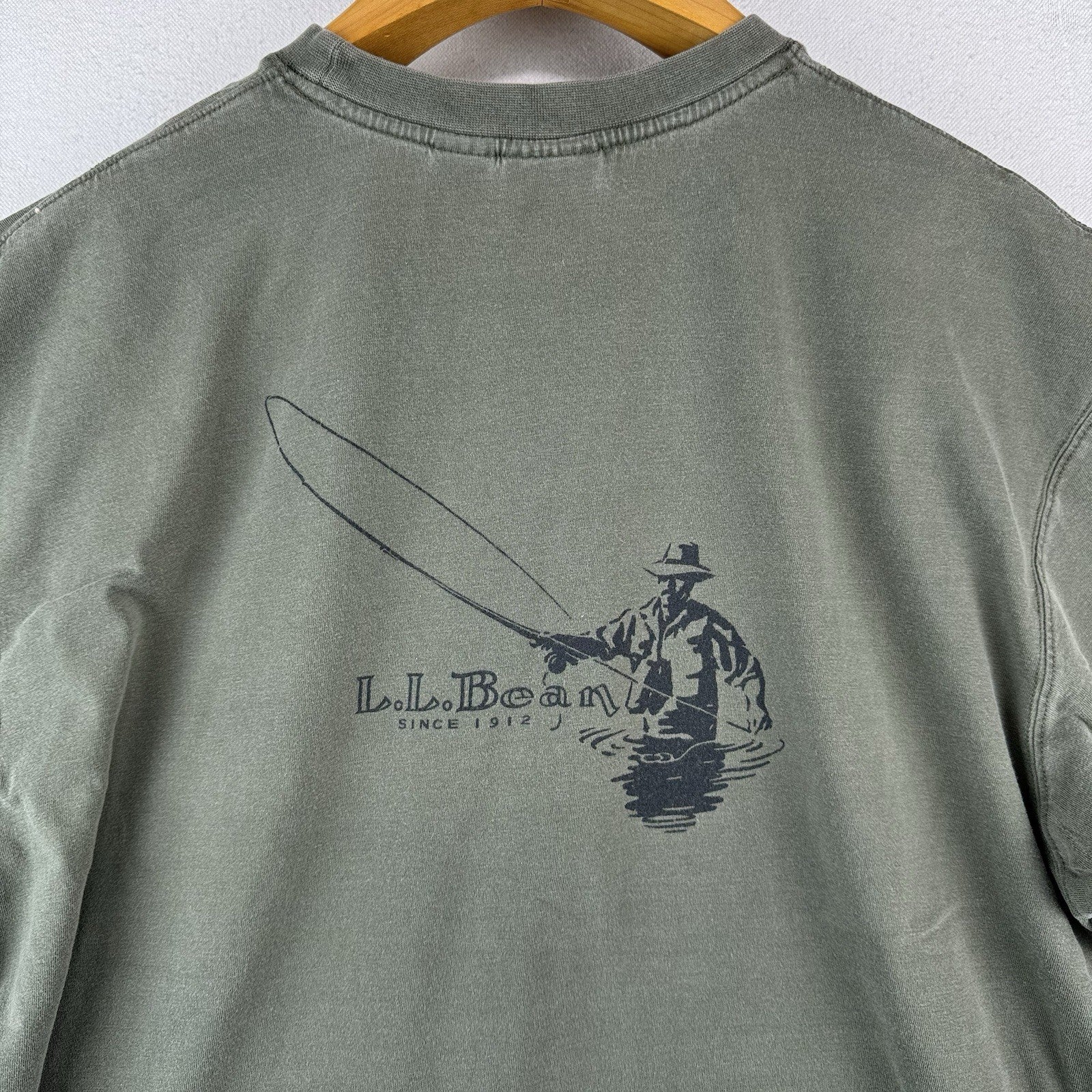 Vintage LL Bean Boxy T-Shirt Fly Fishing Classic Men’s XL Outdoors Green *Faded