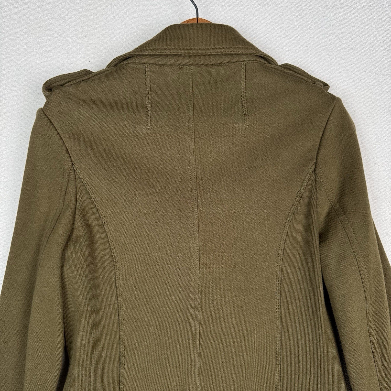 Military Style Double Breasted Knit Green Brown Long Trench Jacket Women’s Small