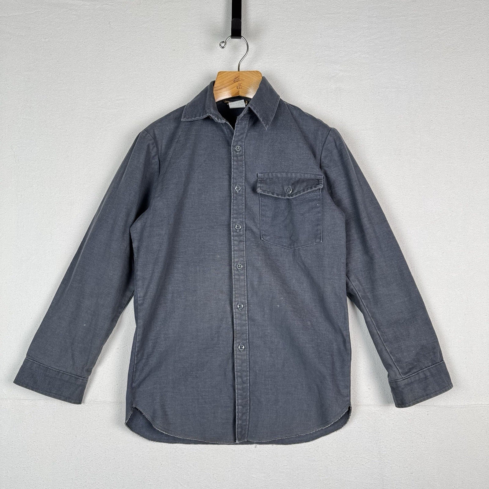 50s 60s True Vintage Ideal Gray Flannel Work Shirt Made In USA Small *Read