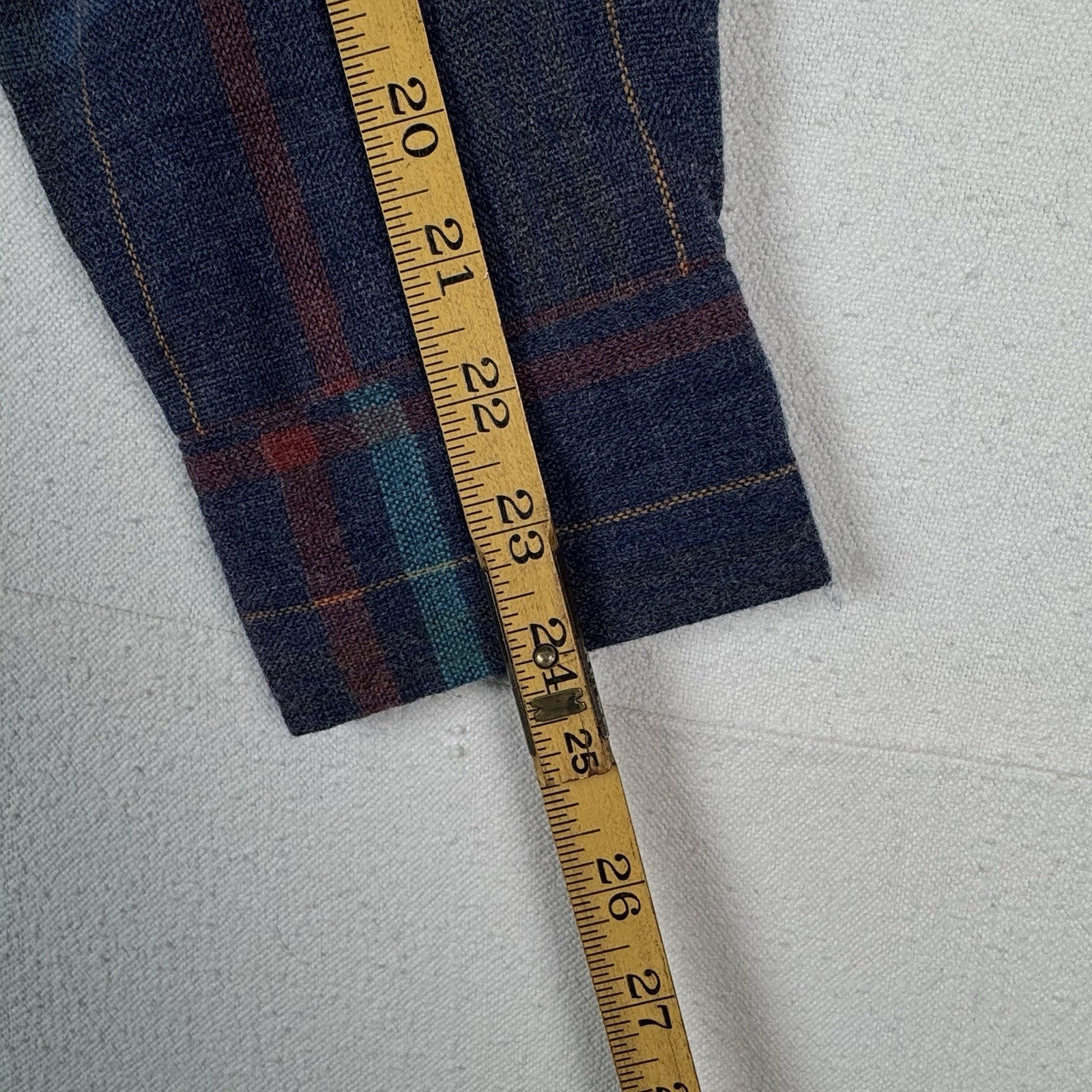 Vtg Sears Roebuck Wool Flannel Shirt Men’s Medium Blue Plaid Single Needle Korea