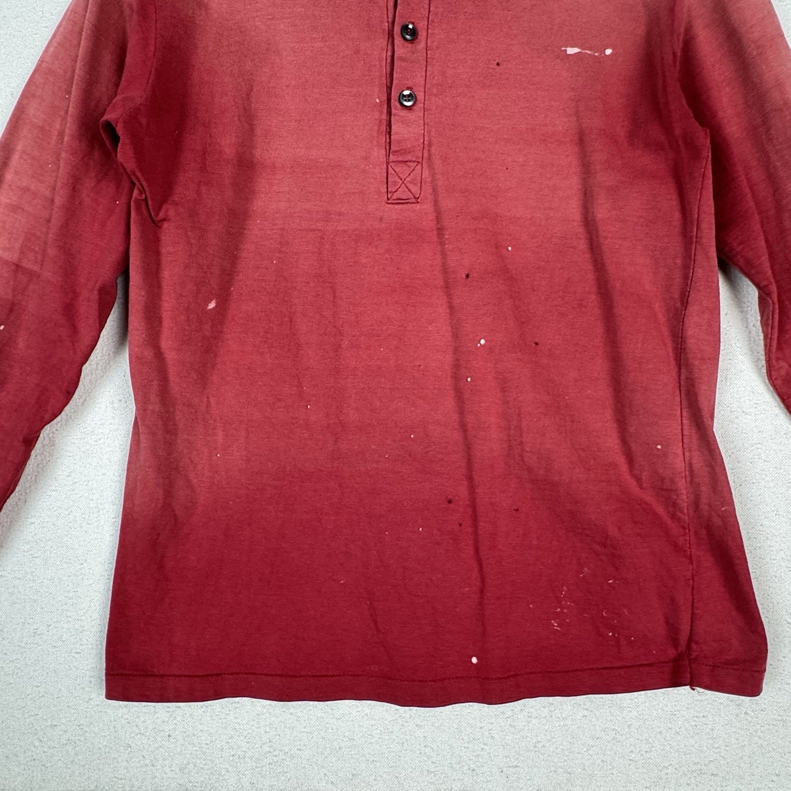 True Vintage 50s Kids Small Faded Distressed Red Henley Shirt Made In USA