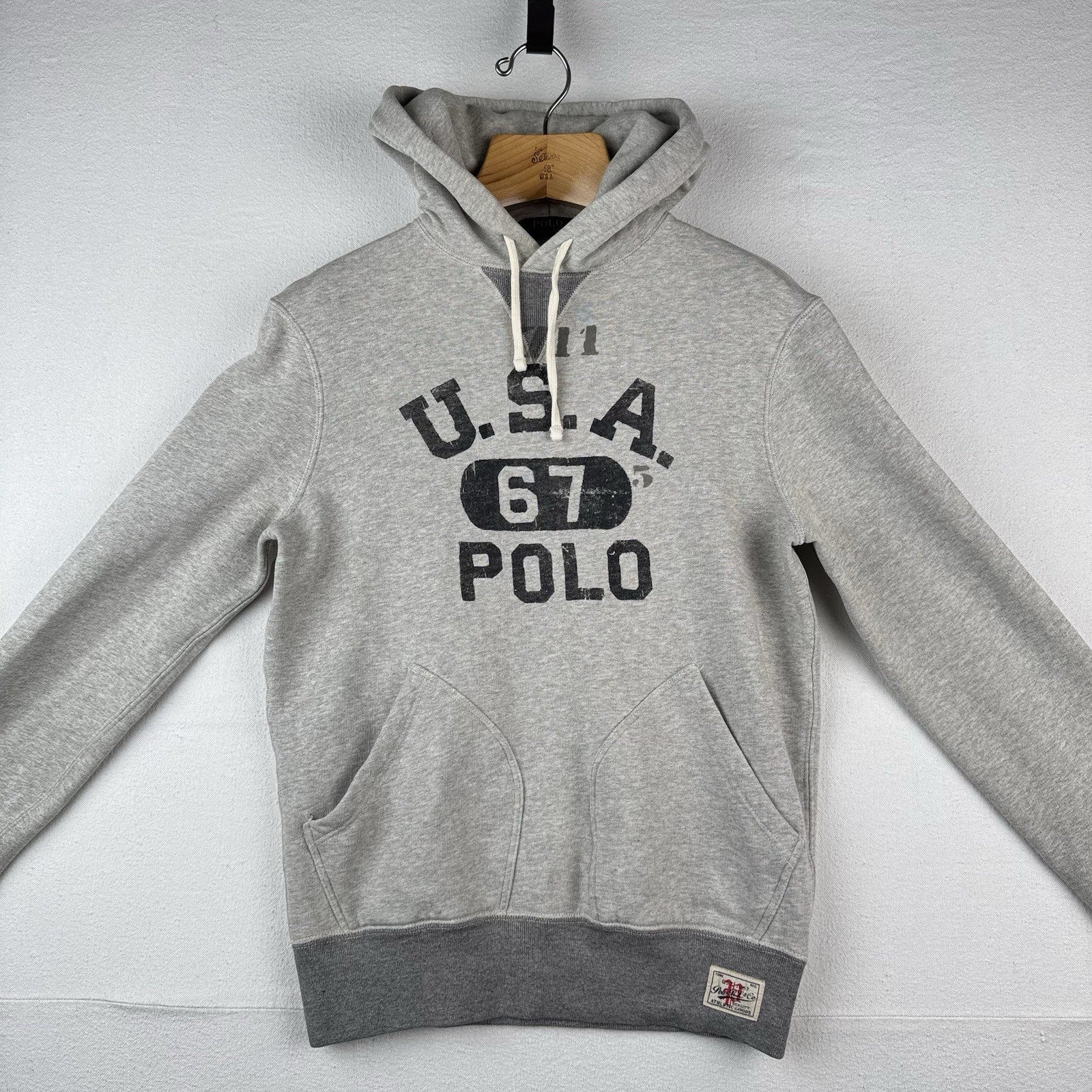 Polo Ralph Lauren USA 67 Hoodie Men’s Small Gray Split Pocket