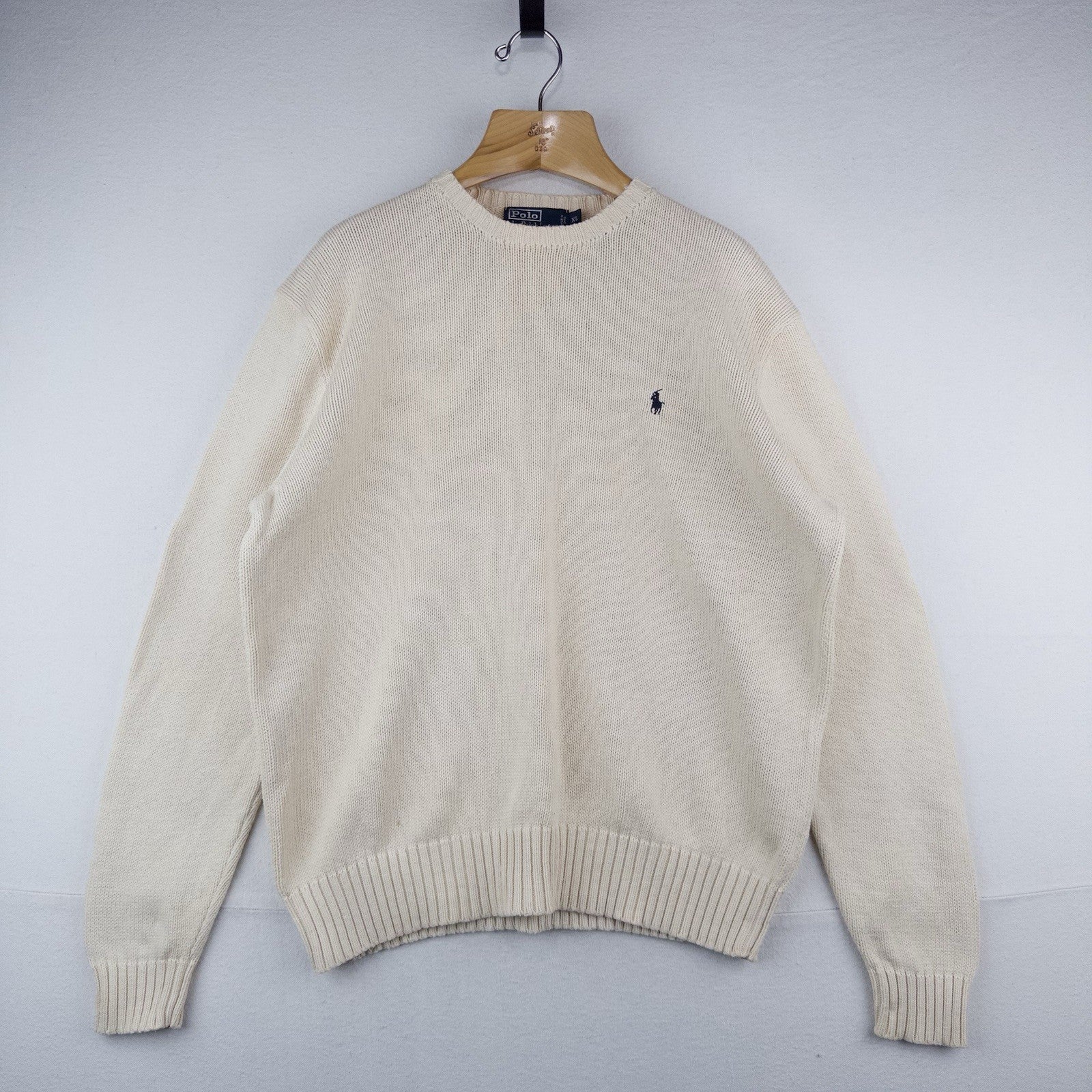 90’s Vtg Polo Ralph Lauren Knit Sweater Mens XL Cream Beige Pima Cotton Crewneck