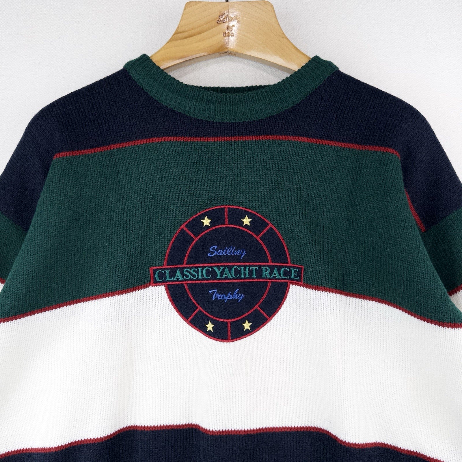 90’s Vtg Embroidered Classic Yacht Club Racing Sweater Acrylic Color Block